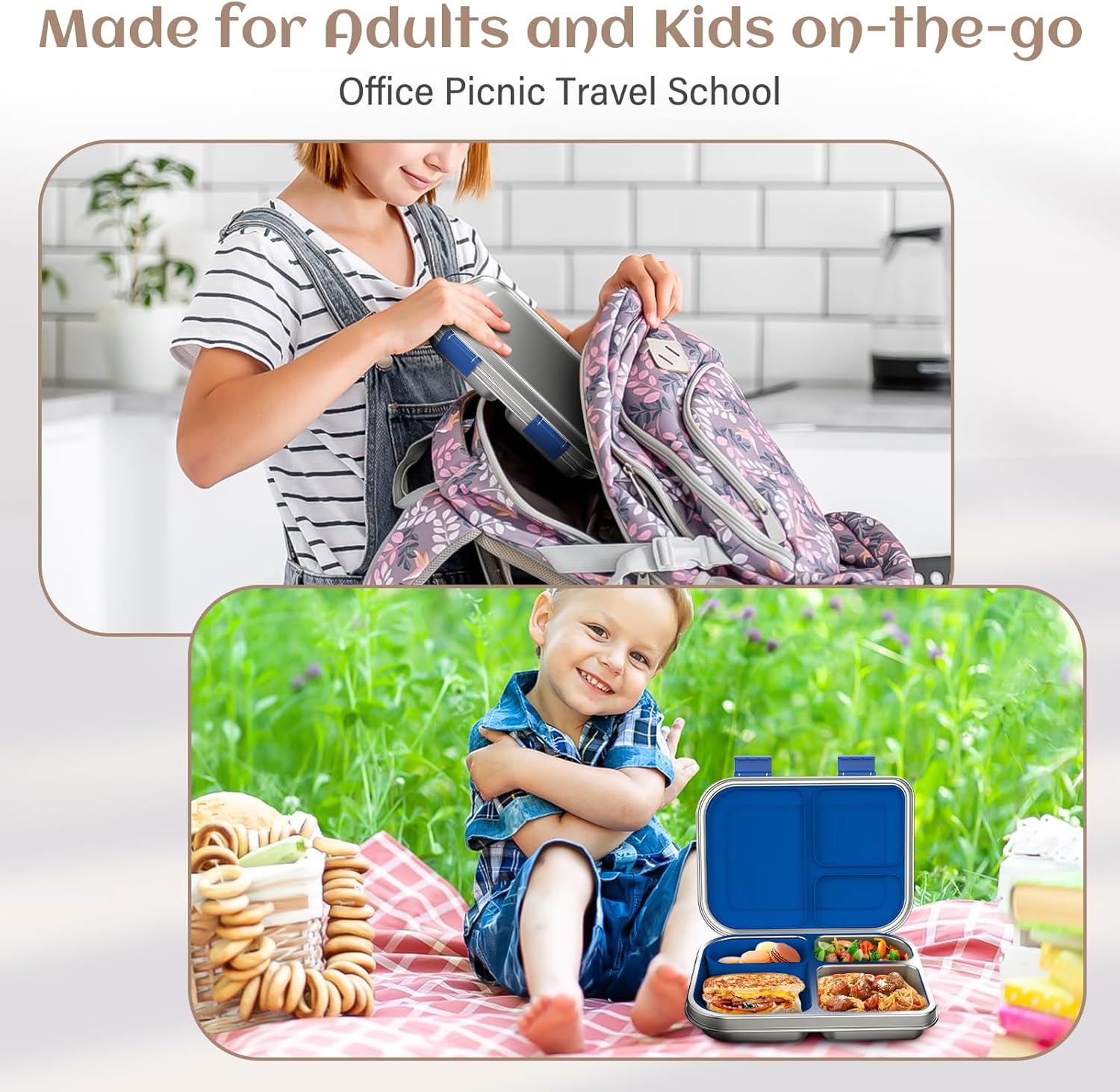 Stainless Steel Bento Box Kids, 3 Compartments Leak Proof Metal Bento Lunch Box, 304 Stainless Steel Bento Lunch Containers for School and Office,Dishwasher Safe, BPA-Free-Blue - Image 7