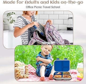 BABHAMNESS Stainless Steel Bento Box Kids, 3 Compartments Leak Proof Metal Bento Lunch Box, 304 Stainless Steel Bento Lunch Containers for School and Office,Dishwasher Safe, BPA-Free-Blue
