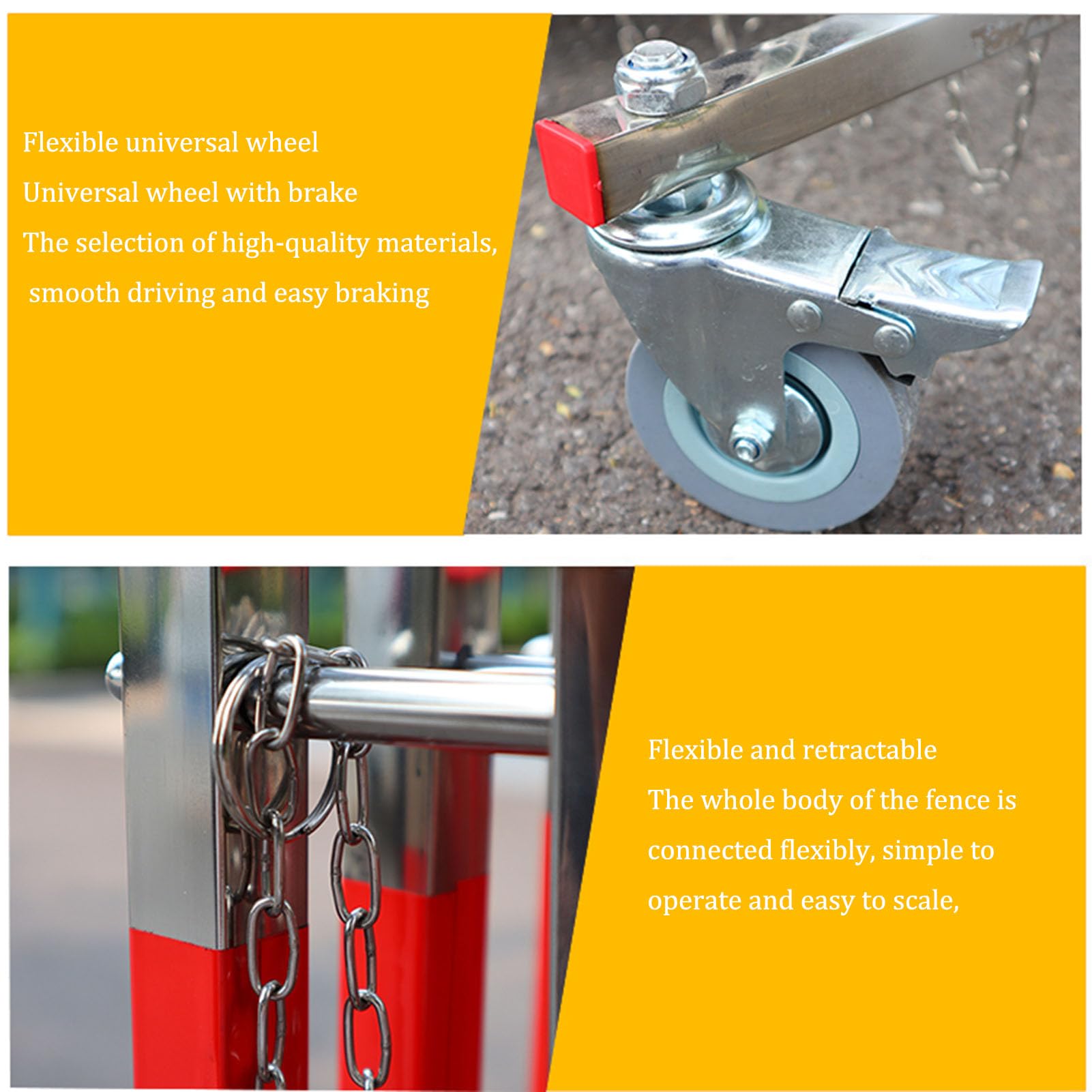Puerta de Seguridad Plegable retráctil de Acero Inoxidable con Ruedas - Barrera de Seguridad para Exteriores, Carreteras y garajes, solución de Control de Acceso Duradera