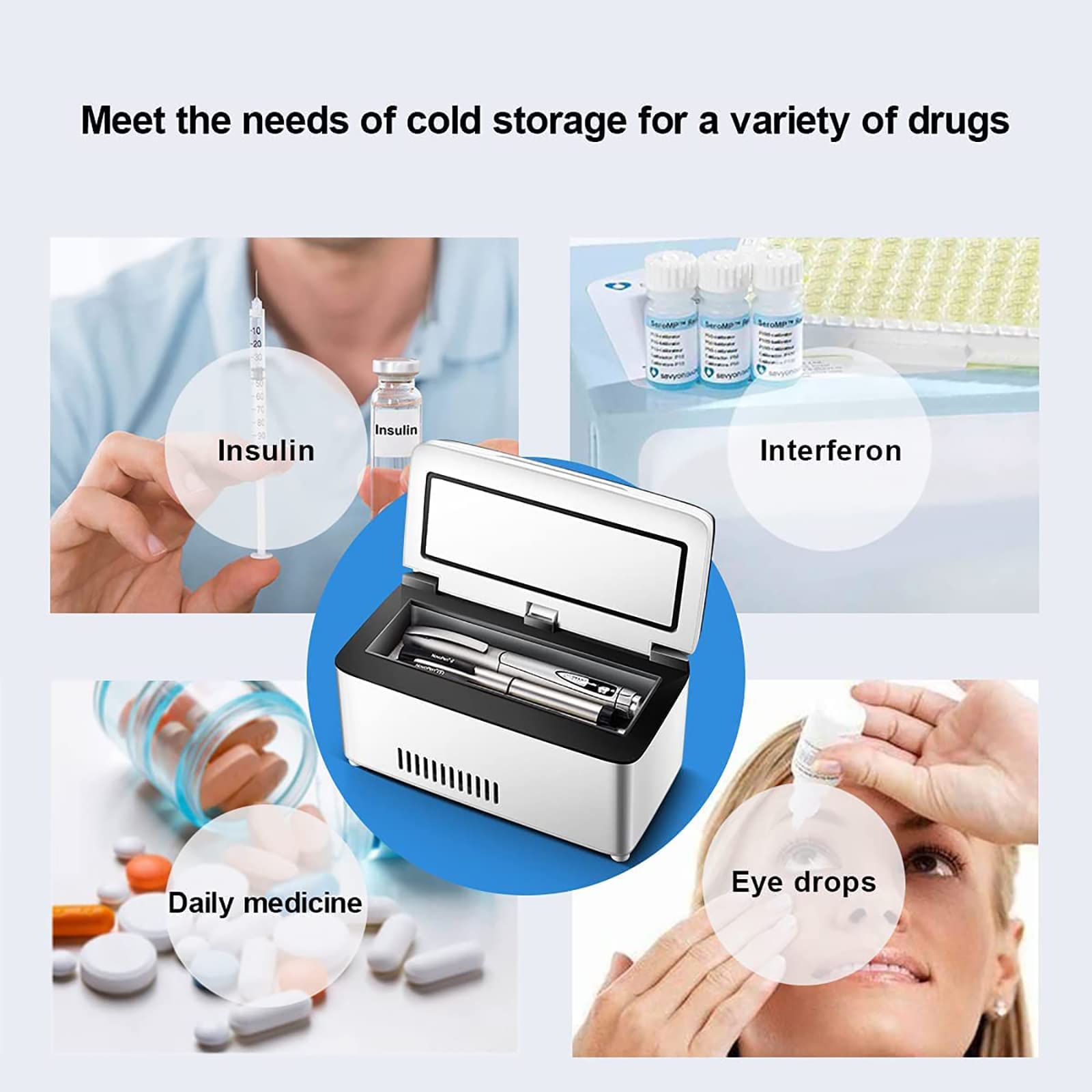 Custodia da viaggio per dispositivo di raffreddamento dell'insulina - per farmaci per il diabete - frigorifero per farmaci - display a LED - controllo della temperatura 2 ~ 8 ℃ - ideale per uso