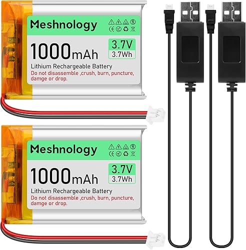Lipo Battery 803040 - Batería recargable de polímero de litio de 3.7 V de 1000 mAh con cable de carga USB, conector micro Ph1.25, circuito de