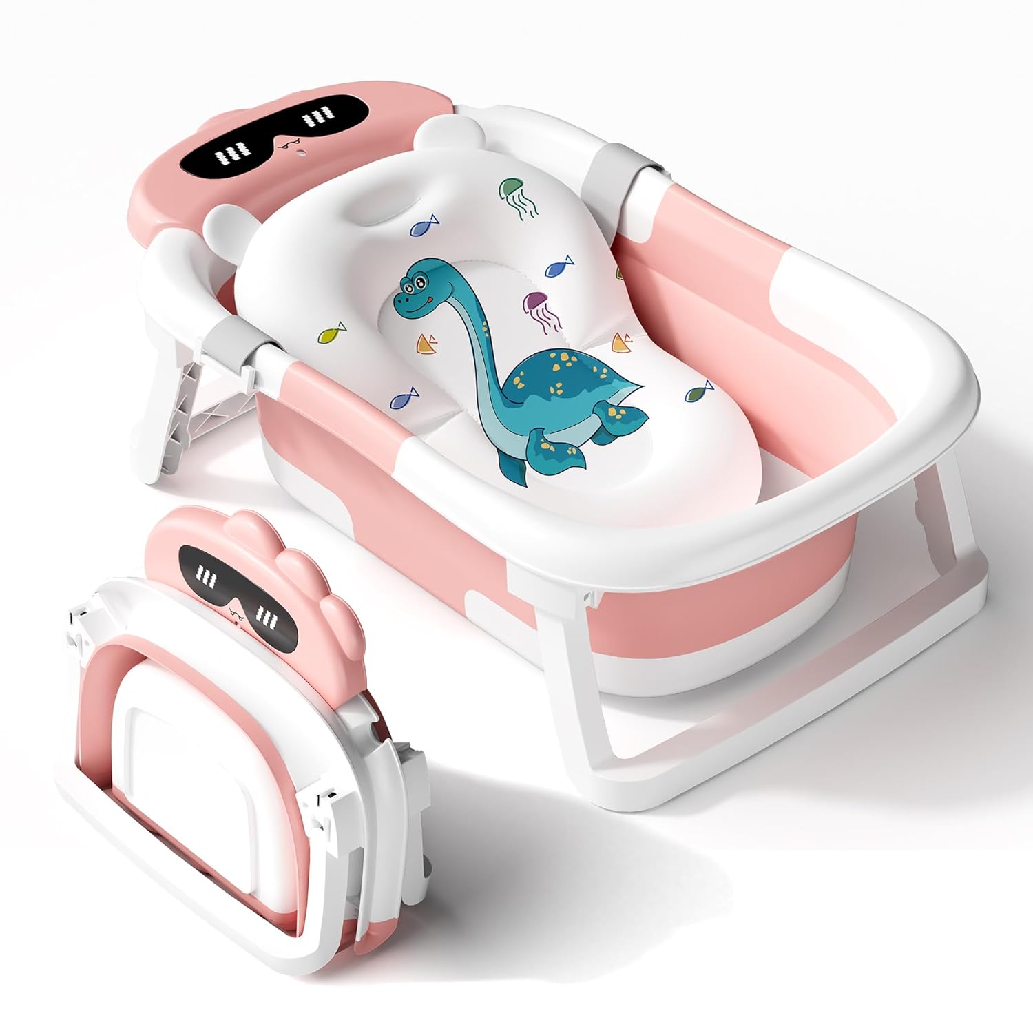 Collapsible Baby Bathtub for Newborn with Soft Floating Cushion,Portable Travel Bathtub, Durable Foldable Baby Tubs for Infants to Toddler, Pink