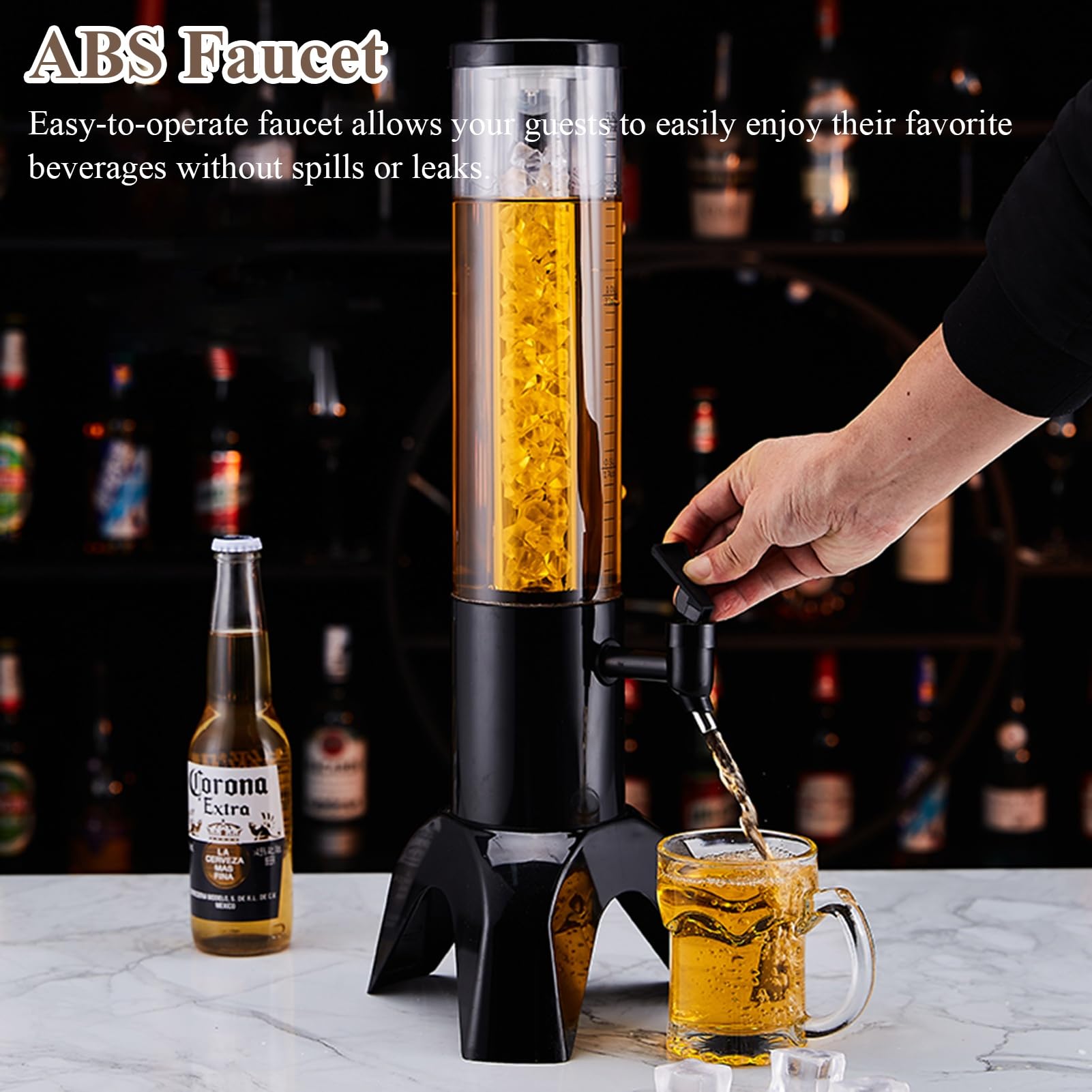 Spillatore Birra da Casa Torre di Mimosa Alta con Linee di Scala, Frigorifero Luminoso per Bevande, Mantiene Fresche e Refrigerate, Dispenser di Birra a Forma di Giraffa per Ristoranti/ Pub/ Picnic/ F