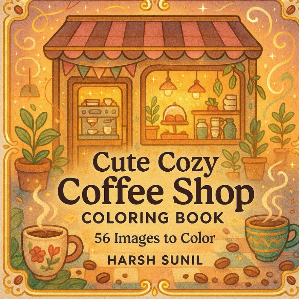 Cute Cozy Coffee Shop Coloring Book: 56 Images To Color