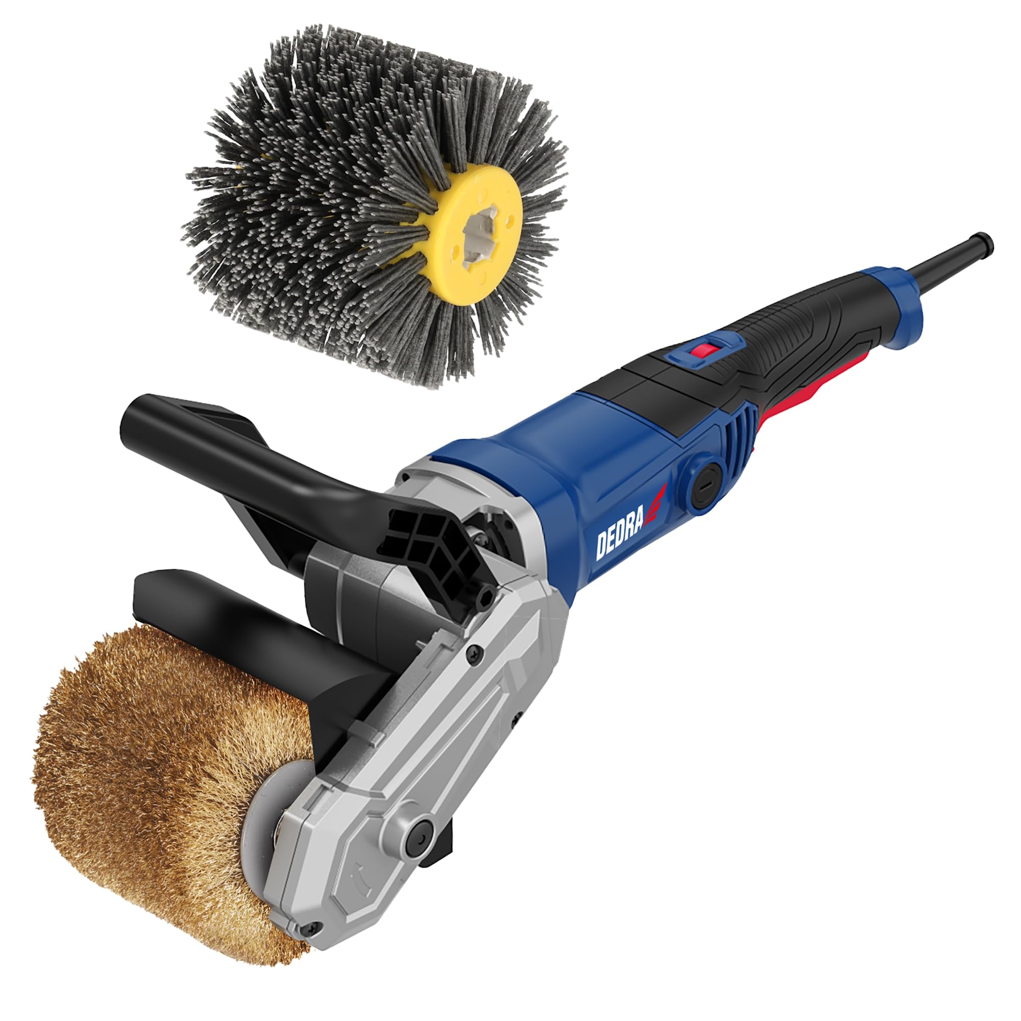 DEDRA Satiniermaschine 1300W, Metall- und Nylonbürste, 900-3700 U/Min, ⌀120mm, 2m Kabel, Leichtgewicht mit nur 3 kg, rutschfester Zusatzgriff, soft-start system, Drehzahlregelung