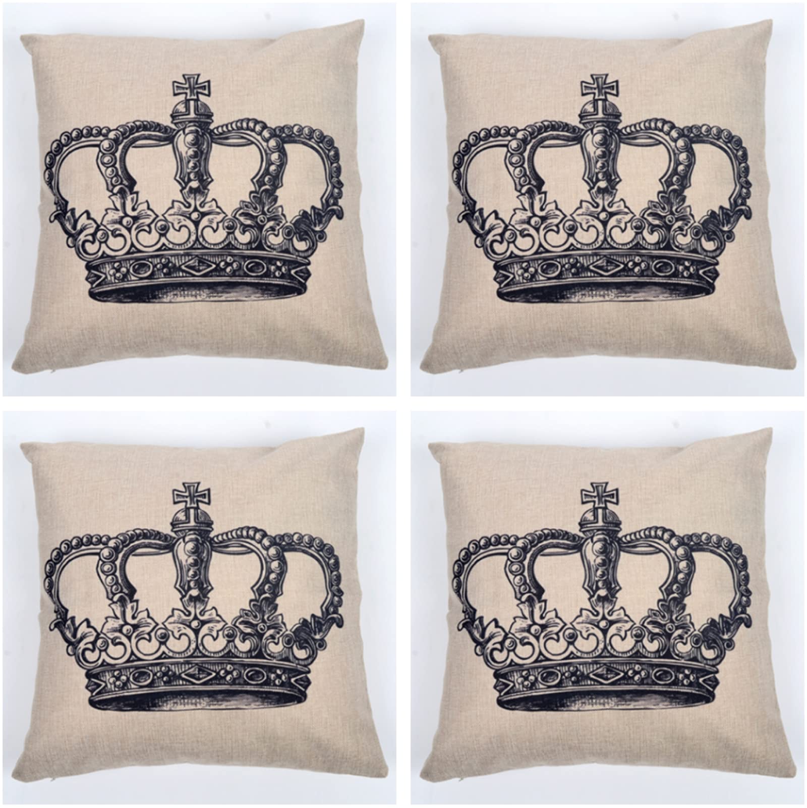 JgZATOA Grey Crown Cushion Covers Set Of 4 Square Cotton Linen Pillow Cases 45X45Cm Bench Sofa Home Decorative Garden Cushion