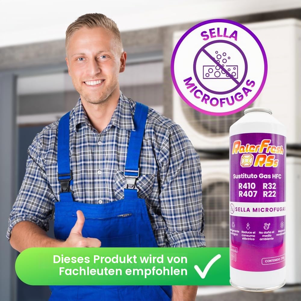 Organisches Kältemittel für Klimaanlagen Typ Split Ralerfresh RS entspricht 950 g, Ersatz für Gas R410, R32, R407 und R22 (2 Flaschen 230g + Manometer RF31 + Adapter)