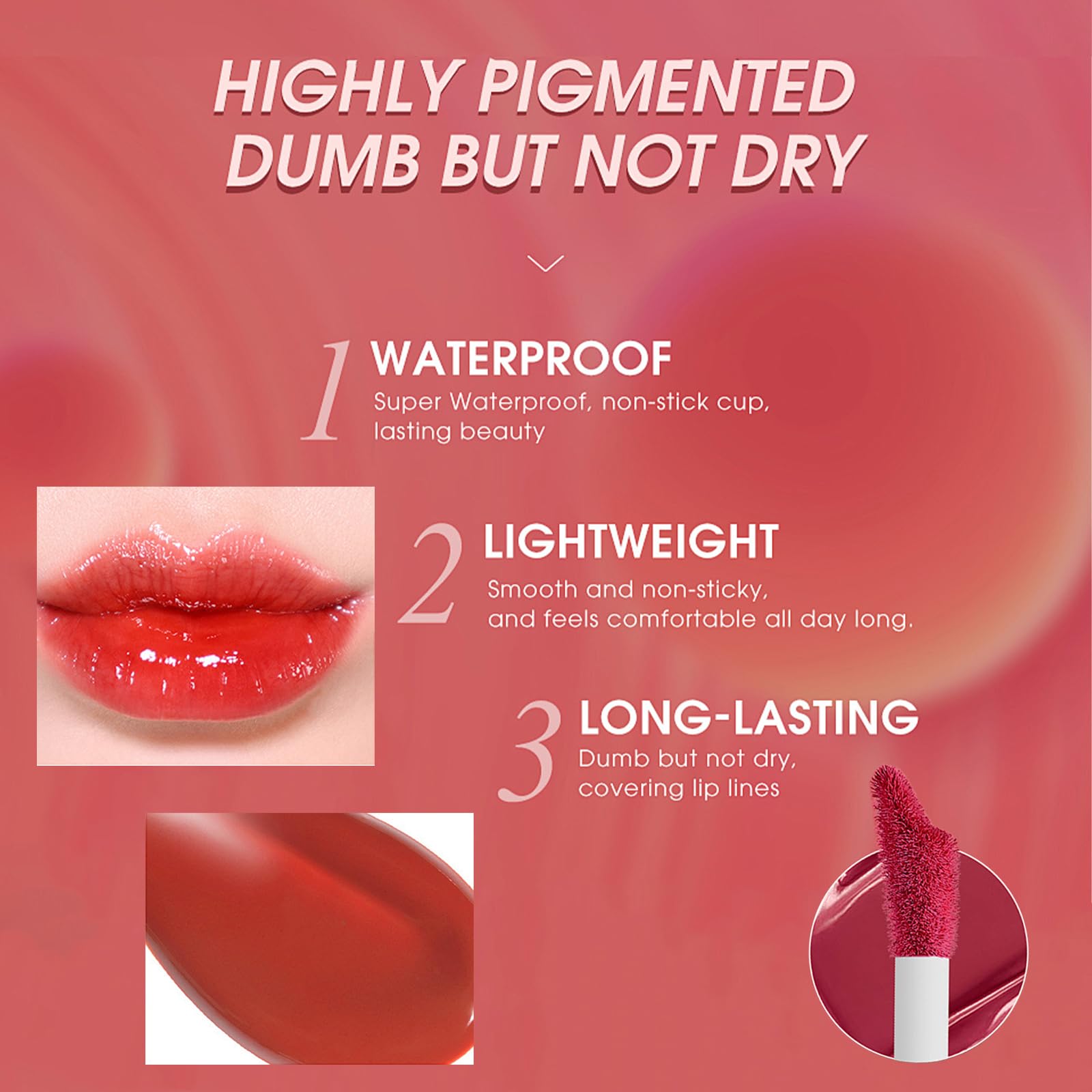 Tint 3-in-1 Lip Stain Set, Long-Lasting Waterproof Liquid Lipstick, Pink and Coral Shades, Hydrating Lip & Cheeks Stain - Image 4
