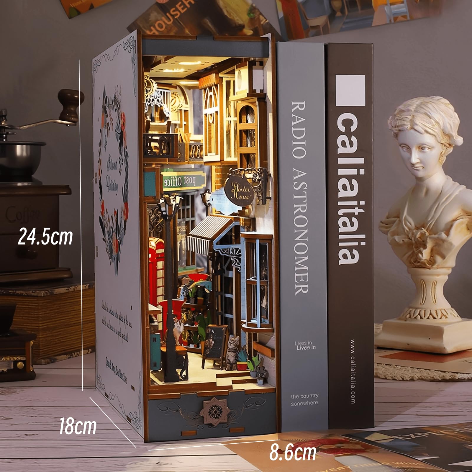 Wyspa wakacje DIY BookNook - ręcznie wykonany kreatywny model 3D podpórka na książki, zabawka edukacyjna i element dekoracyjny