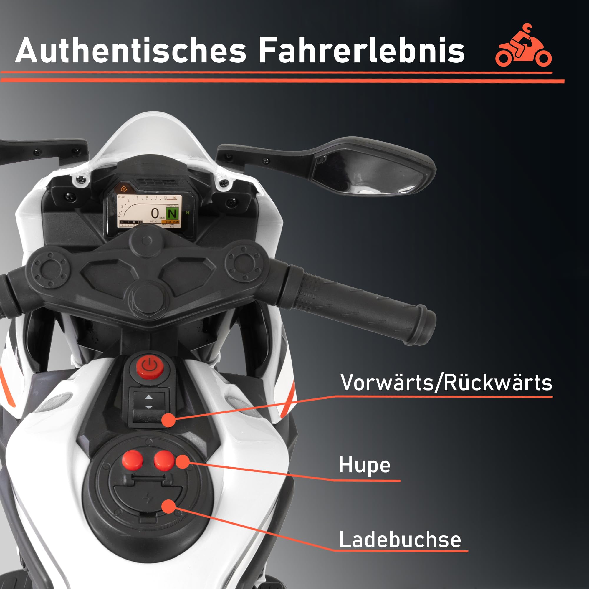 LEMODO Elektro-Motorrad mit Licht und Sound | Kindermotorrad mit abnehmbaren Stützrädern | Elektro Motorrad mit Vorwärts- und Rückwärtsgang | Elektromotorrad für Kinder