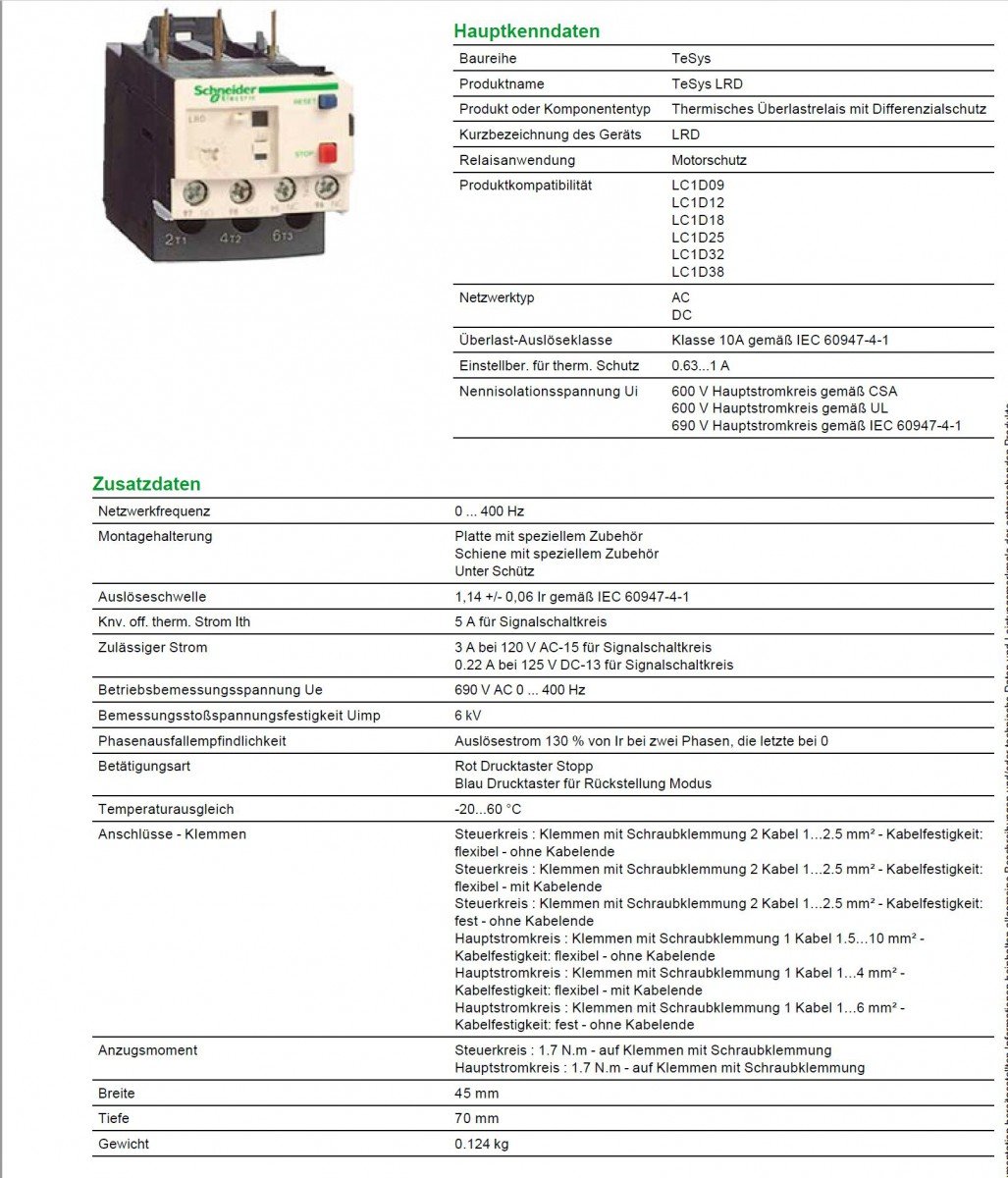 Schneider Electric LRD05 Tesys D Relés de Protección Térmica, 0,63.1 A, Clase 10A