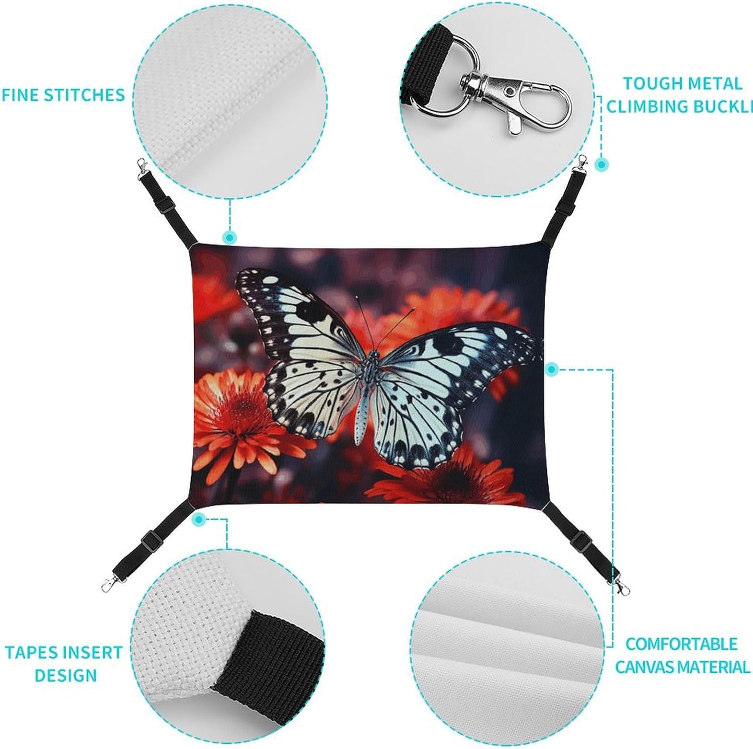 review Hanging Pet Hammock, Colorful Flowers Butterflies Printed Soft Breathable Pet Hammock with Adjustable Straps and Metal Hooks for Cats Small Dogs Rabbits Sugar Gliders
