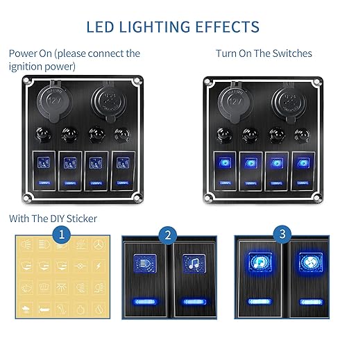 Miniatura 5 de Panel de interruptores basculantes  Panel de interruptor de palanca de aluminio de 6 bandas, panel de interruptores de 12 V24 V con voltímetro 4.2 A