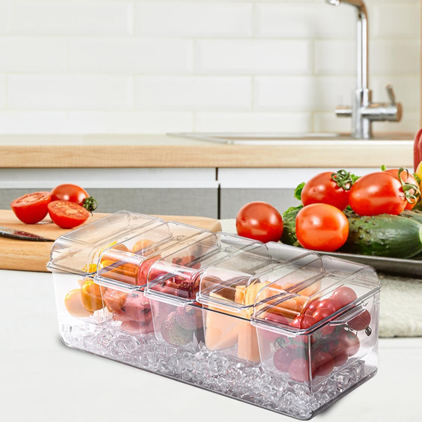 Soporte versátil para platos de refrigeración, soporte portátil para alimentos fríos para aperitivos de mariscos con compartimento para hielo, ideal para reuniones familiares y fiestas