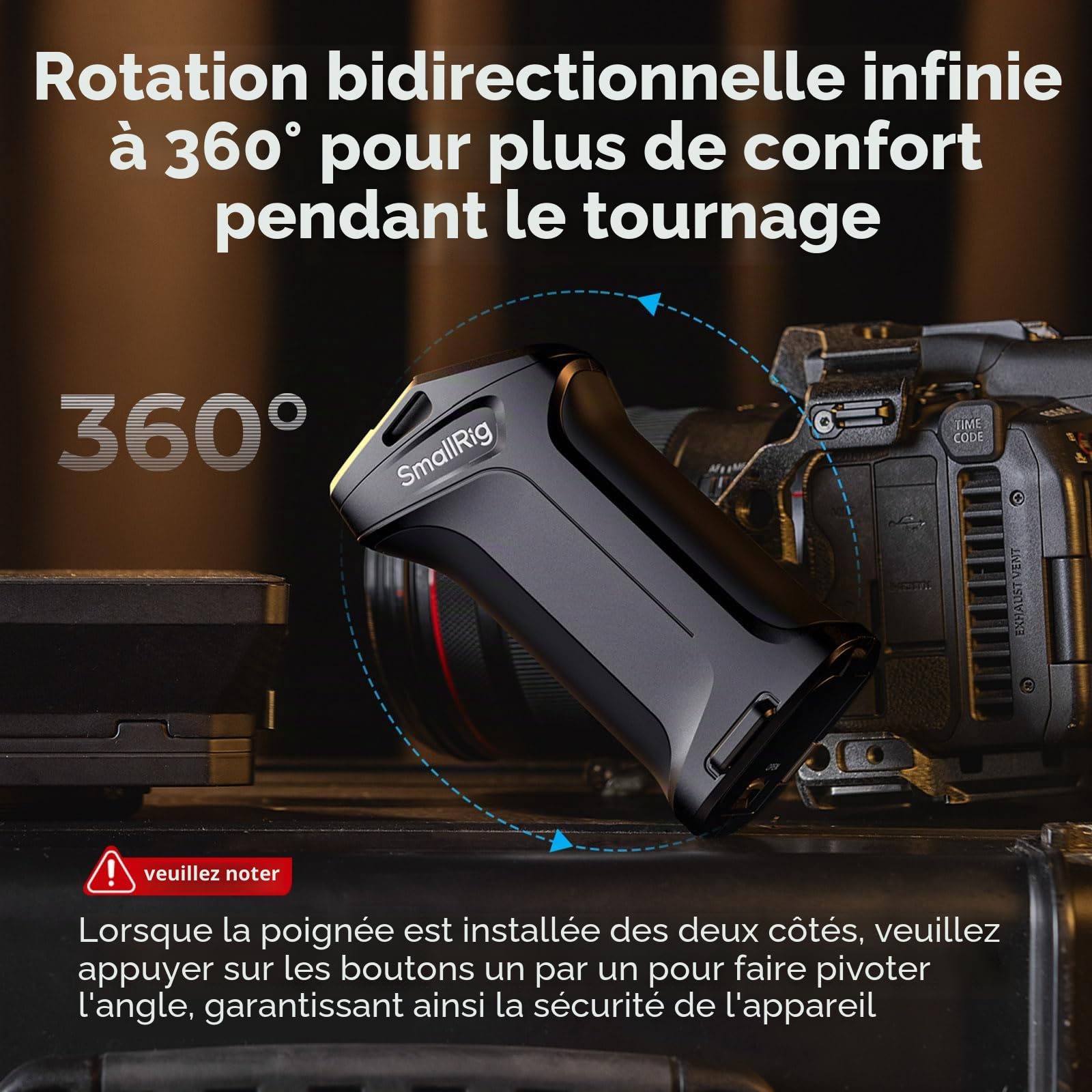 SMALLRIG Poignée Latérale Rotative avec Déclencheur REC pour Canon R3/R5/R6caméras Blackmagic Design Sélectionnées, Compatible avec Batterie F550/570-5235