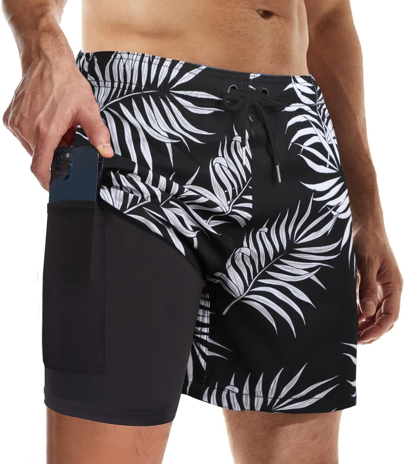 Swimming Trunks for Men Swimming Shorts with Compression Swimming Shorts 2 in 1 Breathable Quick-Drying Swimming Trunks Men Elastic Adjustable Surf Shorts-image-21