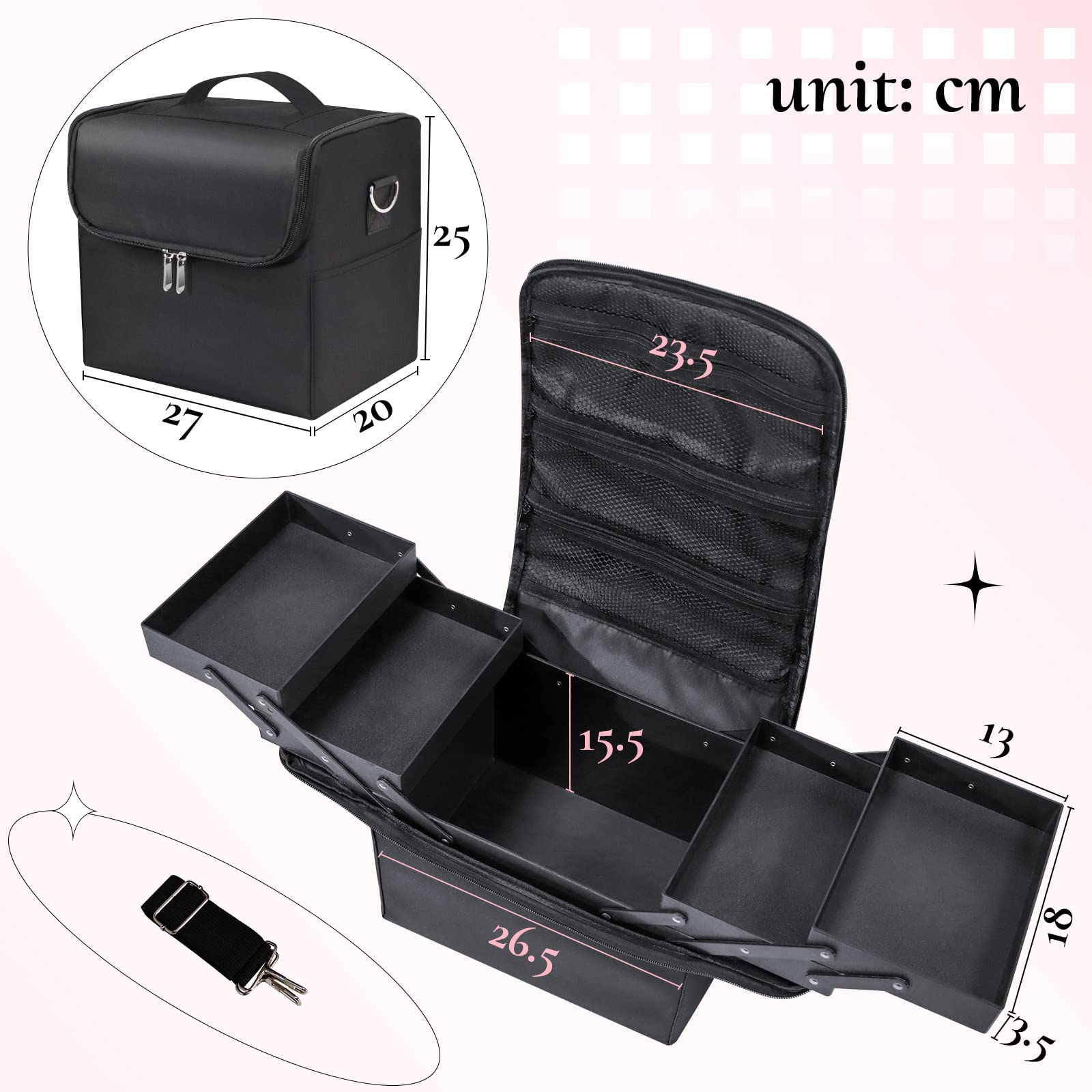 Valigetta Porta Trucchi, Beauty Case Donna Borsa Trucco Professionale Grande, Valigia Make Up Bag Organizer Borsa Estetista Portatrucchi Trousse Makeup