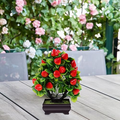 Miniatura 4 de GANAZONO Pequeña planta falsa de fresa artificial en maceta para habitación, oficina, hotel