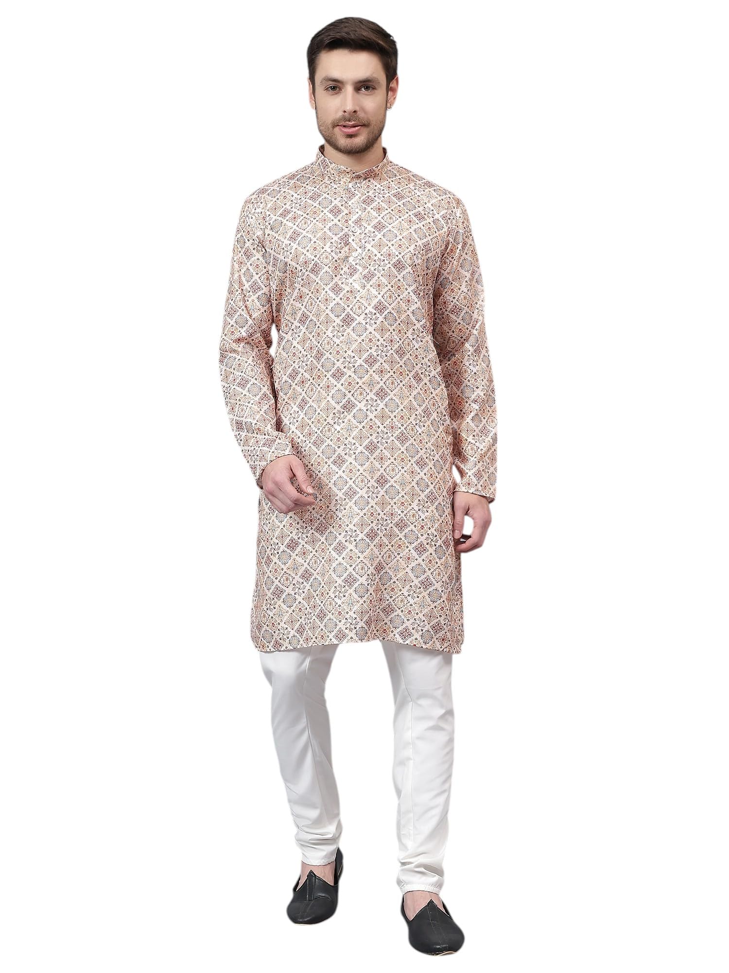 rare camel Men's Printed Ethnic Wear Kurta Pajama Set | Stylish Cotton Kurta Set for Men, Classic Fit for Weddings and Festive Occasions(2423) Multy_Fawn_44-picture-10