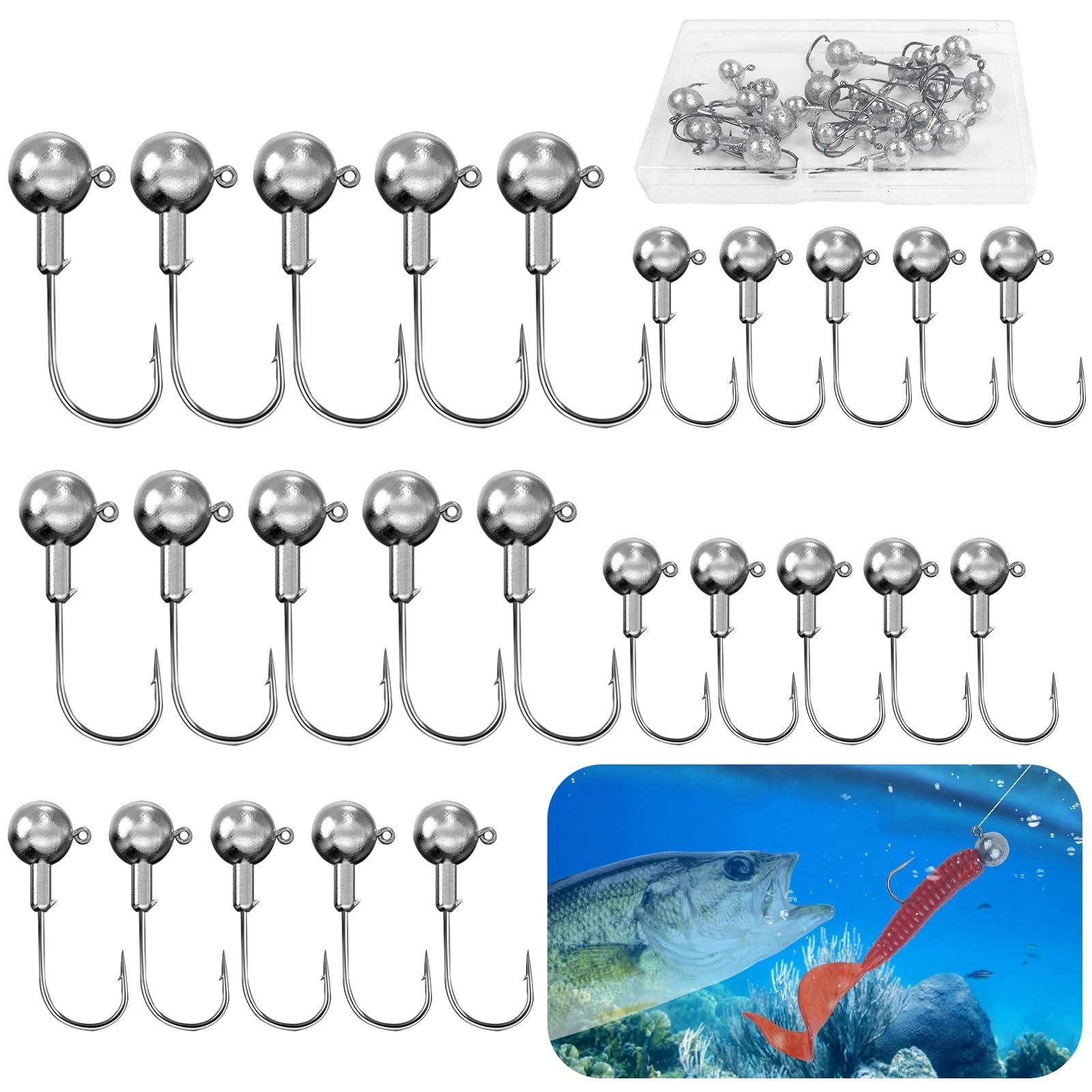 25 pz Testine Piombate Spinning, Teste Piombate Gancio Ami da Pesca per Esche Morbide Testa di Jig da Pesca Esche da Pescas In Metallo Esca da Jigging 20g,16g,10g,7g,5g