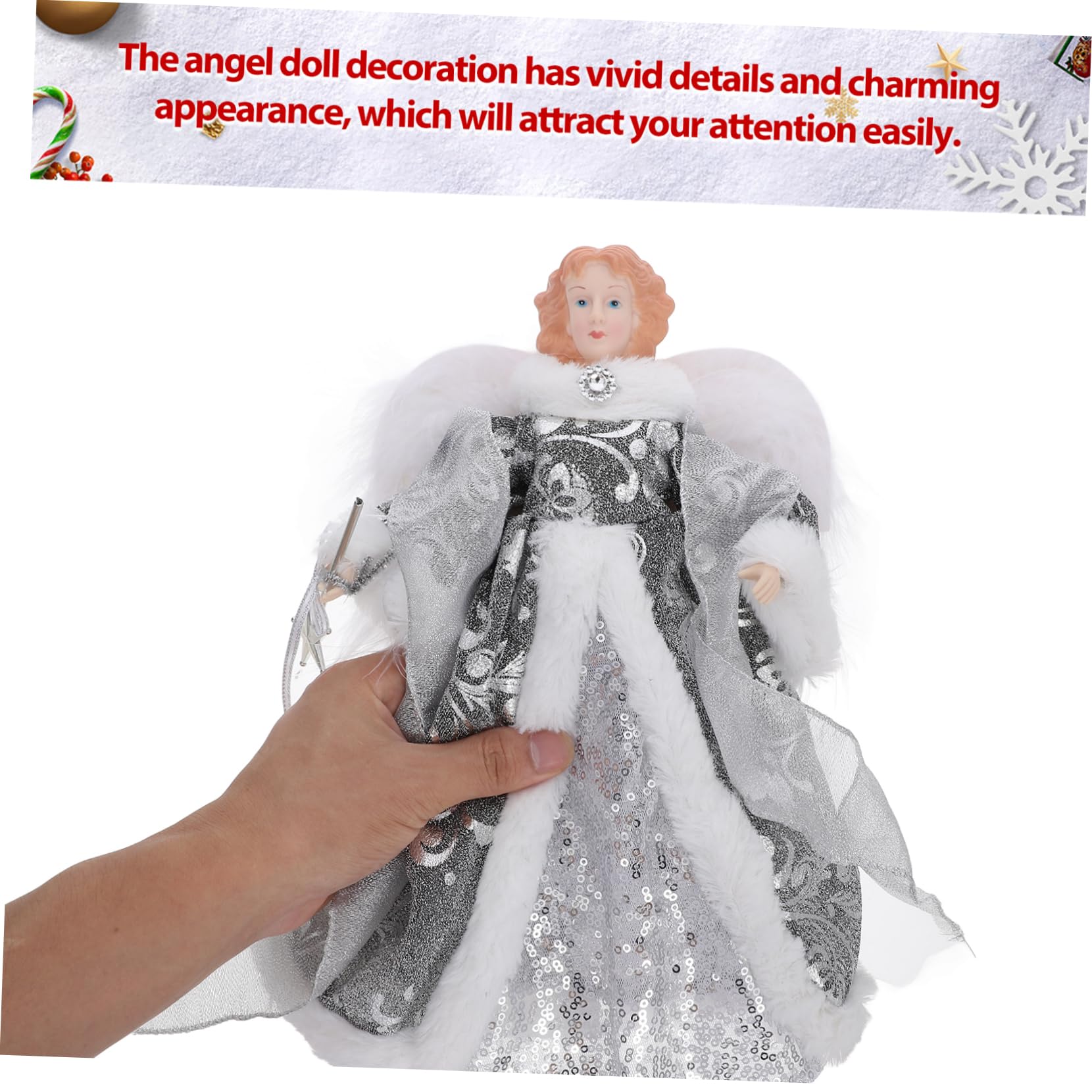 SOLUSTRE Engel als Weihnachtsbaumspitze Weihnachtsengel für Christbaumspitze Engelsfiguren für Dekoration Weihnachtsfiguren für Bücherregal und Wand Kleine Engelstatue für Drinnen und Drauß