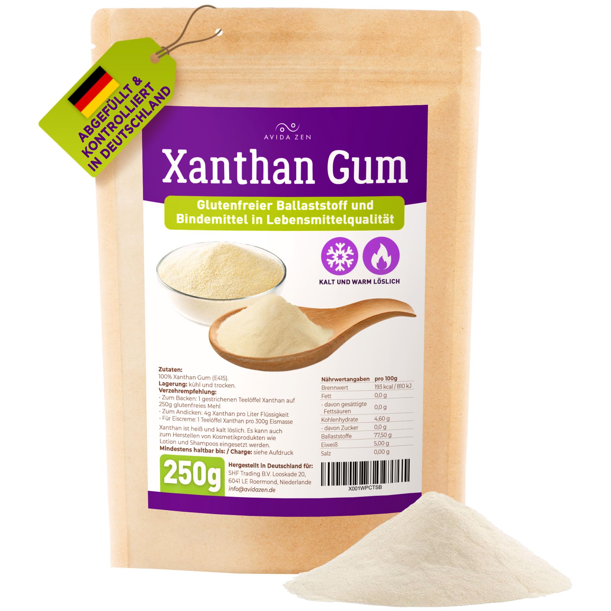 AVIDA ZEN Xanthan Gum Pulver, Bindemittel in Lebensmittelqualität, Veganer und glutenfreier Stabilisator für Eis, Suppen, Soßen, Xanthangummi Soßenbinder (250g)