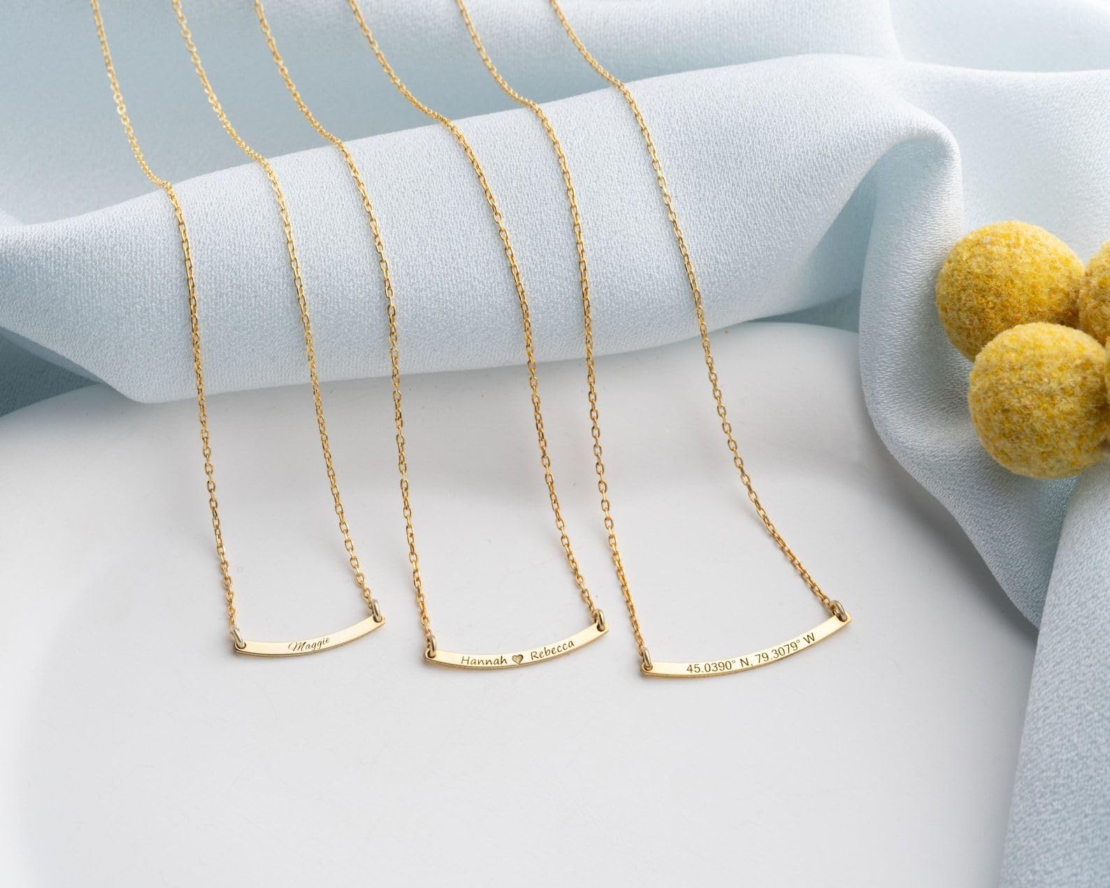 Personalizado 14K oro curvado barra collar, Navidad personalizado placa con nombre plata delicado para mujeres