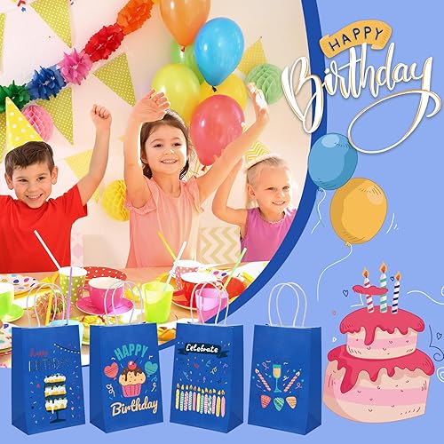 Miniatura 7 de Moretoes 110 bolsas de regalo azules de 5.25 x 3.2 x 8 pulgadas, bolsas de papel kraft pequeñas con asas a granel, bolsas al por menor para pequeñas