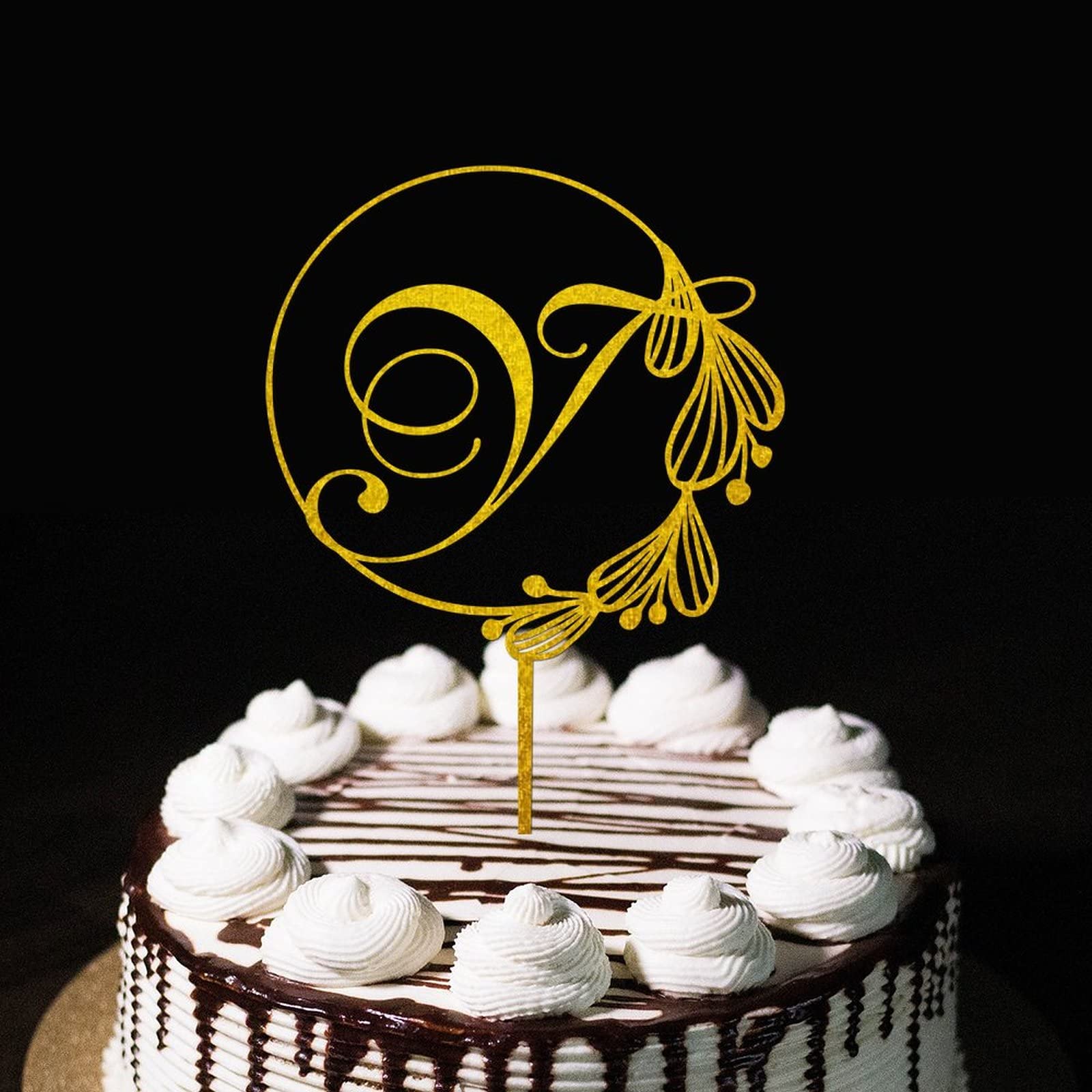 Gold V Cake Topper Letter Initial Name For Wedding Birthday Decorations Wreath Floral Reusable Funny Wedding Gifts For Children Or Adults A E F G J LK R S T U V W X Y Z