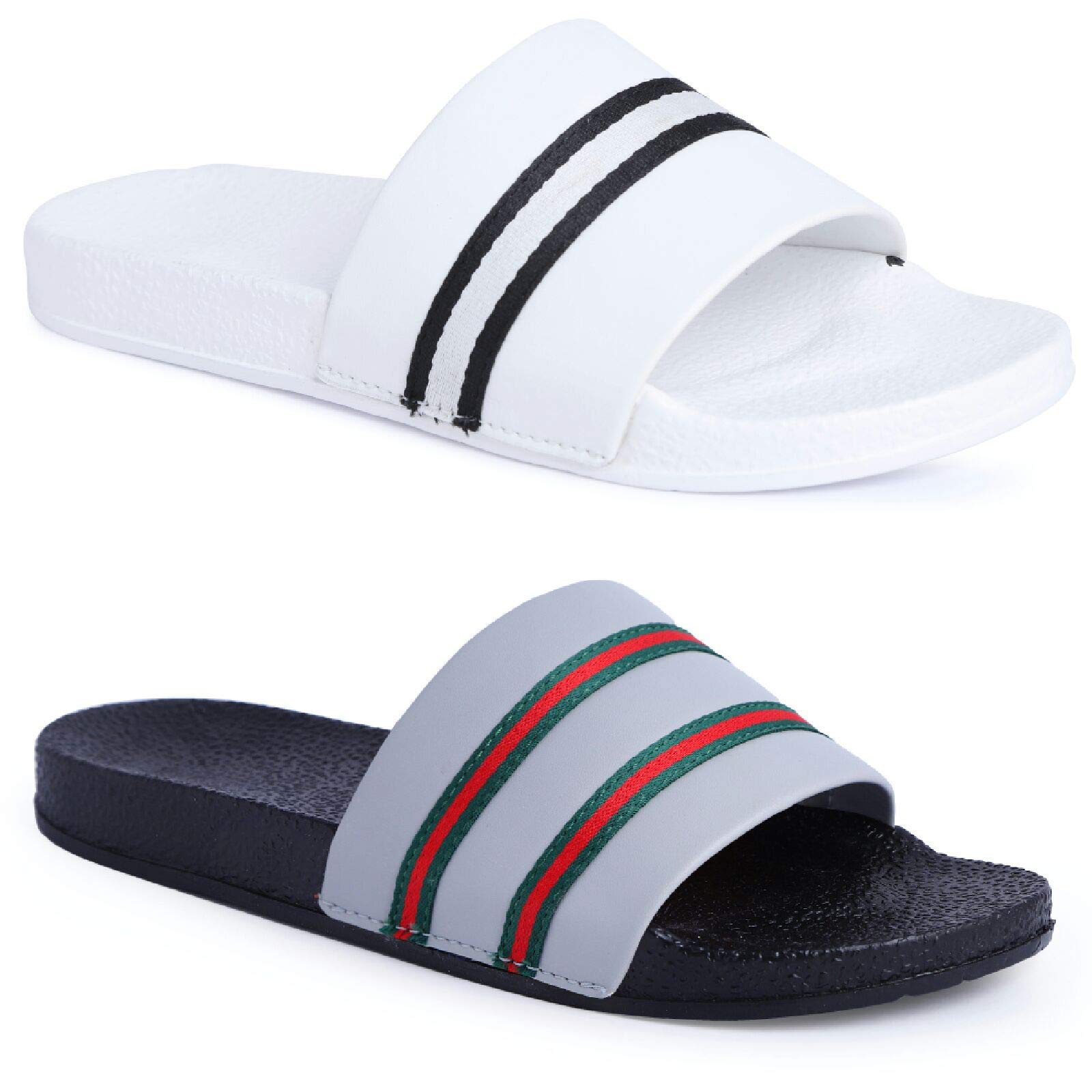 PERY-PAO Men's Combo Pack of 2 Flip-Flops Multicolour White