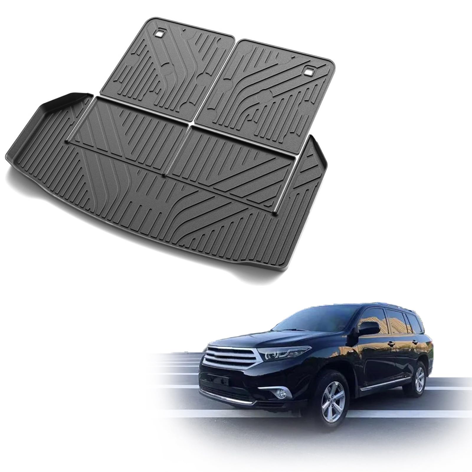 Cargo Mat & Backrest Mats Compatible with Toyota Highlander 2008-2013 - Black TPE All Weather Waterproof Rear Cargo Liner Rear Trunk Liner Back Seat Cover Protector