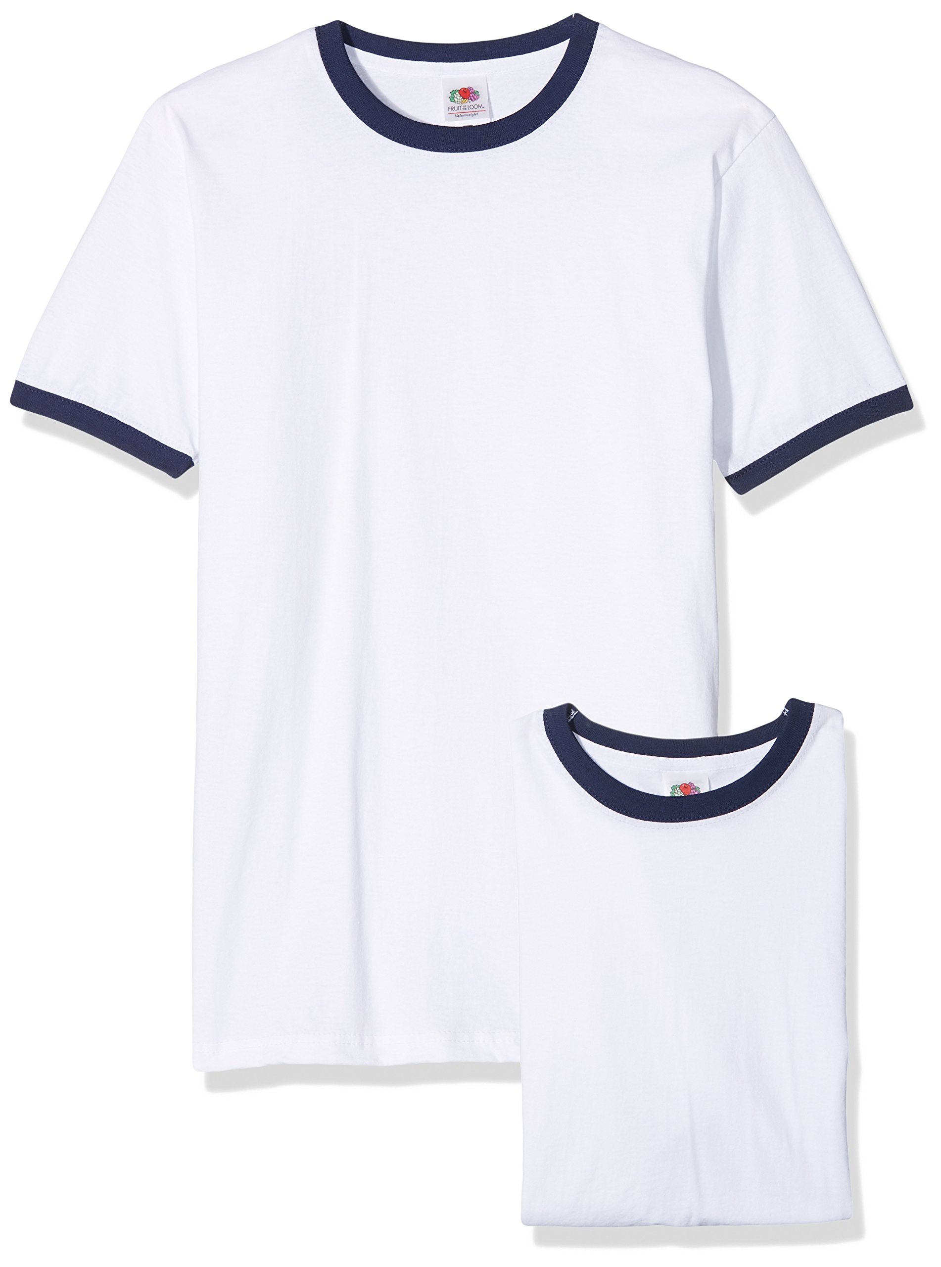 Fruit of the Loom Men's Ringer Premium T-Shirt Pack of 2, White/Navy, Small