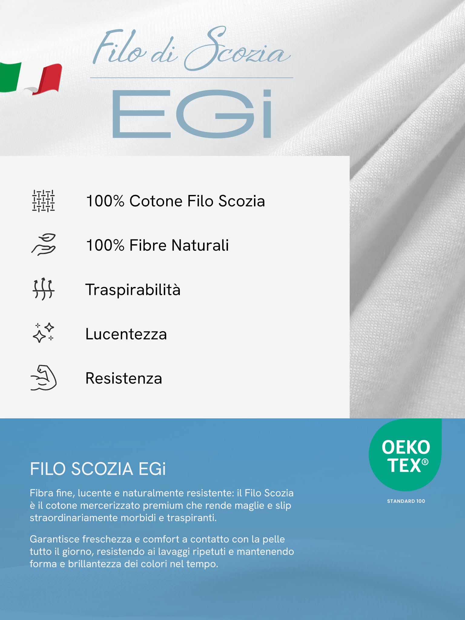 EGI Canottiera Uomo Filo di Scozia Spalla Stretta, Canotta Intima Vogatore Bianca in Cotone Pregiato e Traspirante, Made in Italy Alta qualità Art. 5410