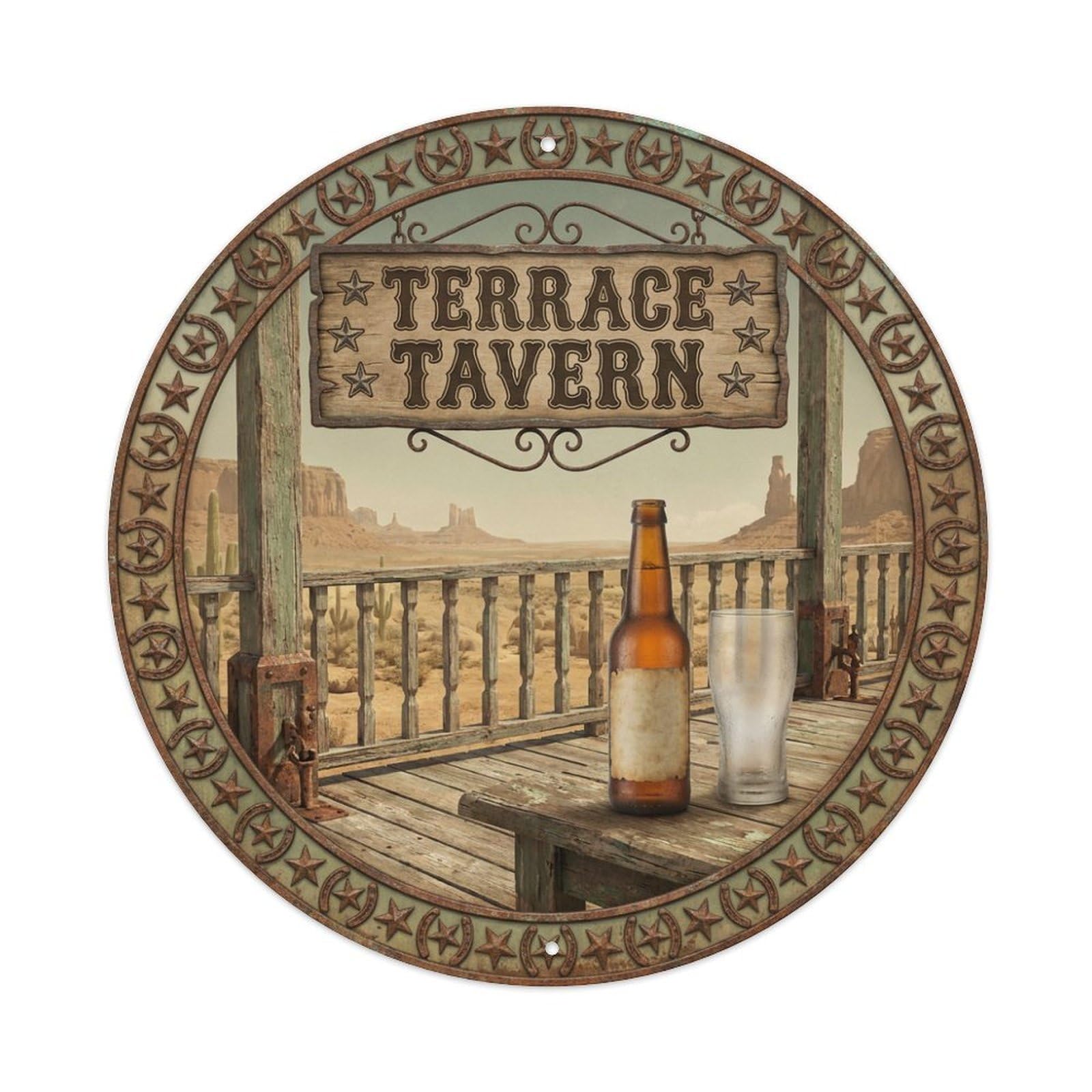 Vintage Beer Western Cowboy Terrace Tavern Retro Bar for Pub Metal Tin Sign
