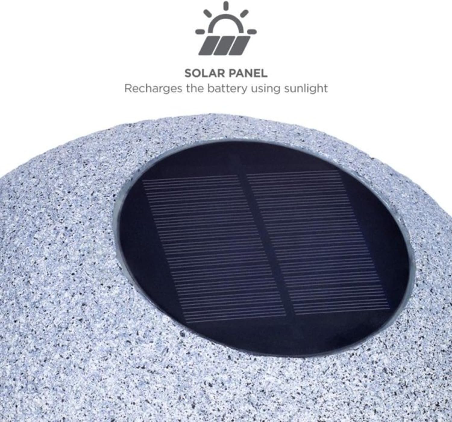 Close-up of the solar panel on an Ion Audio Geode Rock Speaker