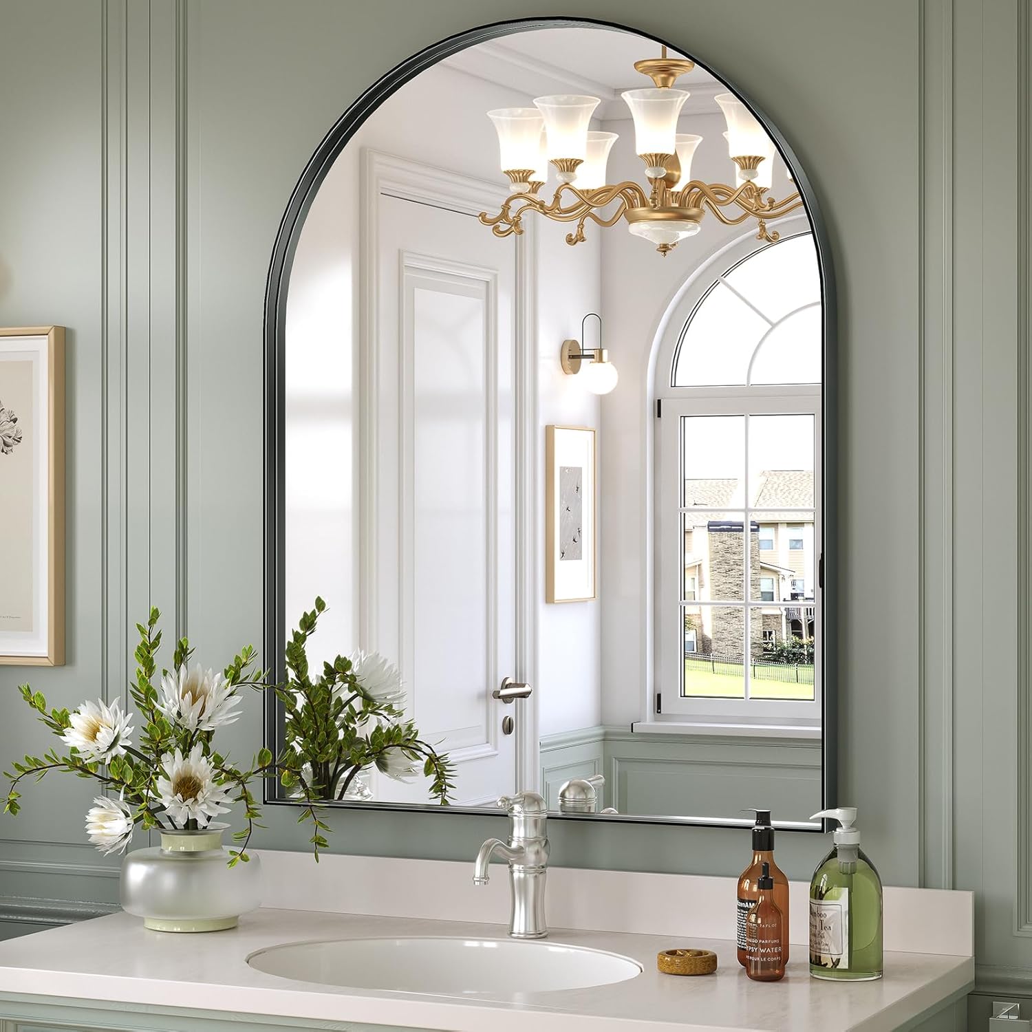 Brightify Arched Mirror, Arched Wall Mirror, 32 x 42 Inch Black Arch Mirror, Metal Frame Black Bathroom Mirror, Arched Top Bathroom Vanity Mirror for Living Room Bedroom Mantel Entryway Hallways Black 32x42''