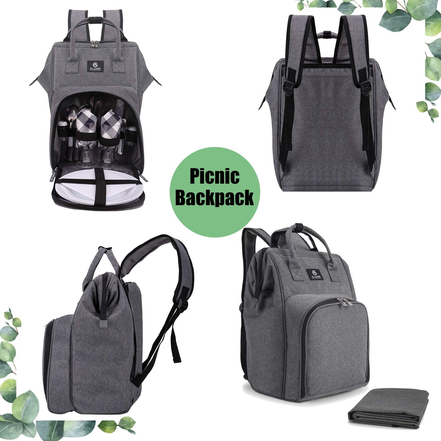 ALLCAMP Picnic Backpack for 2 Person with Fleece Blanket, Plates and Cutlery Set : Patio, Lawn & Garden