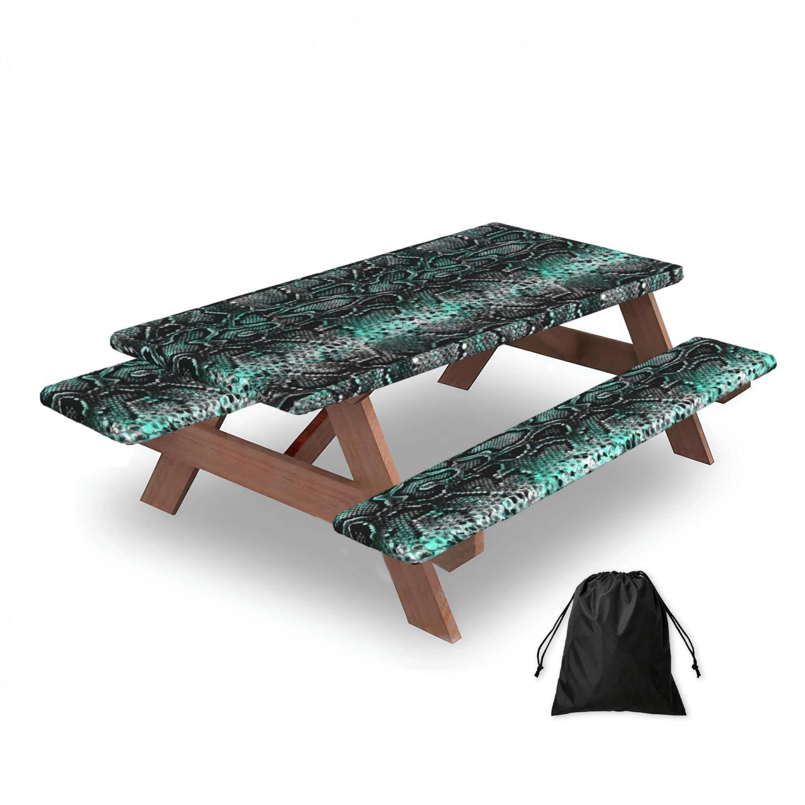 Snake Skin Decoration, Picnic Table Cover With Bench Covers -Waterproof Elastic Fitted Tablecloth for Garden Camping Patio 76x152cm