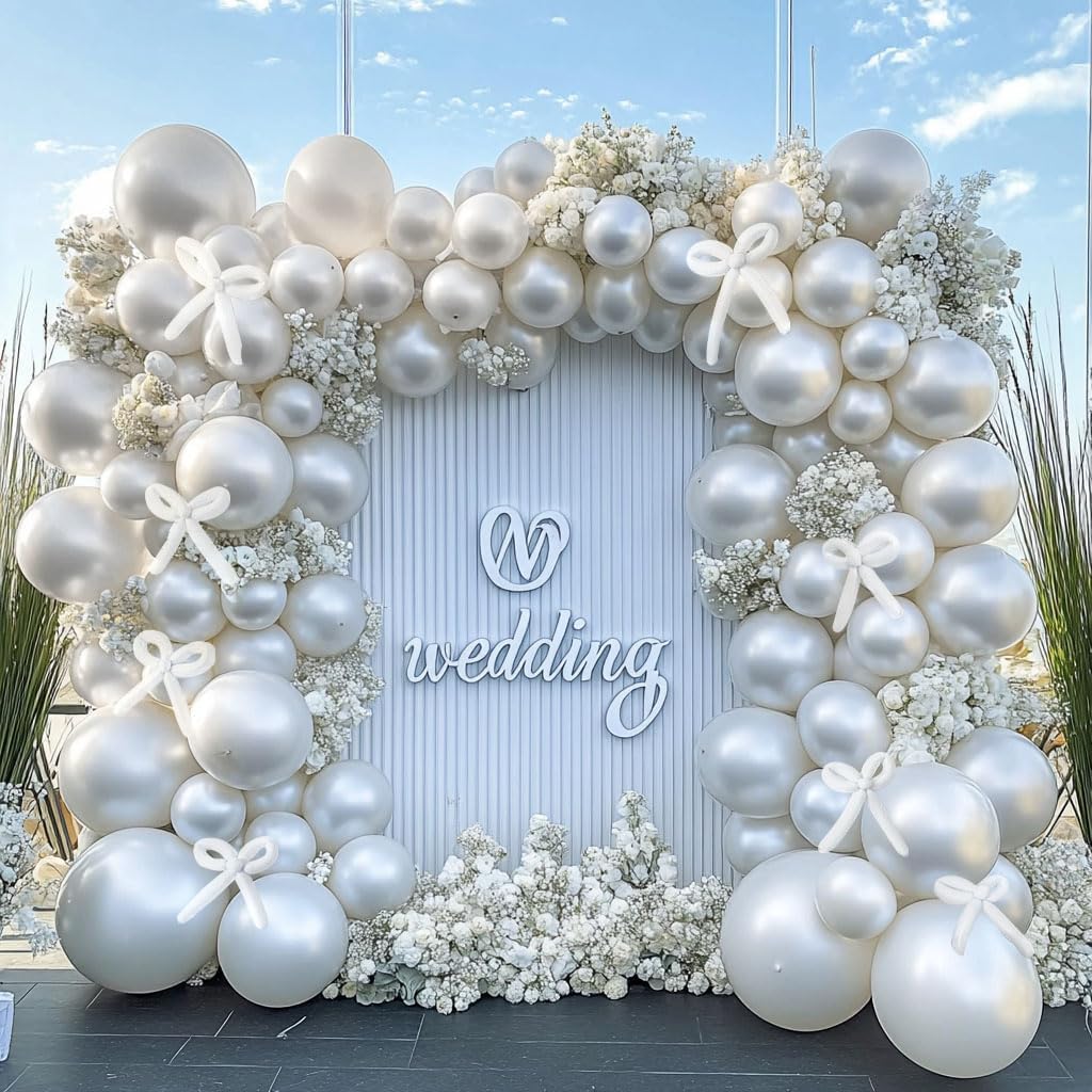 Pearl White Balloon Double Stuffed Pearlescent White Ivory Latex Balloons