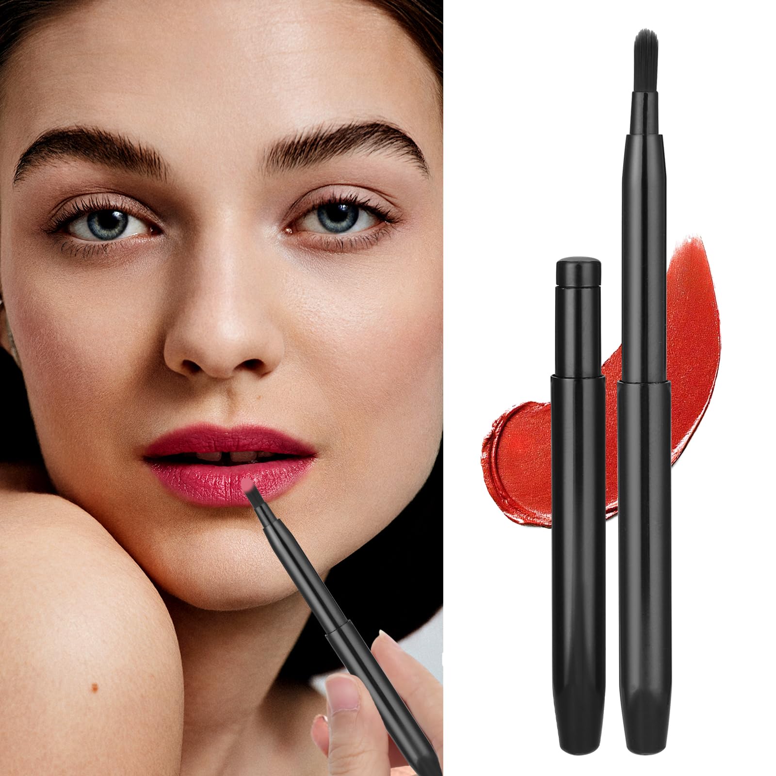 2 pennelli per labbra, rossetto, retrattile, nero, piatto, correttore, mini labbra, applicatore portatile per fondotinta, pennello per labbra