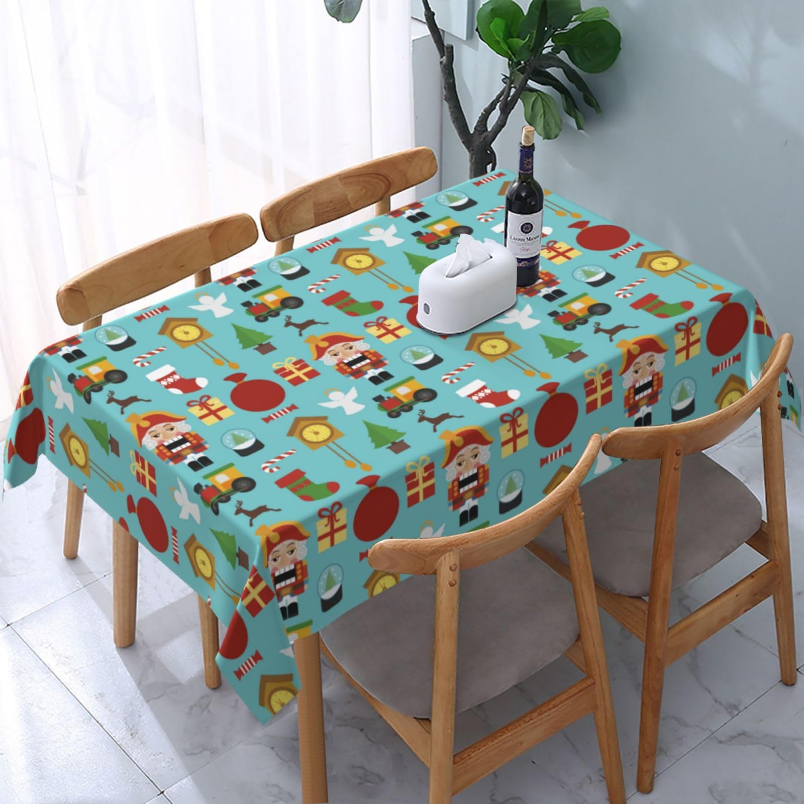 JunHeArt Christmas Pattern Tablecloth Rectangle Table Cover Washable Table Cloths Decor For Kitchen 54" X 72"