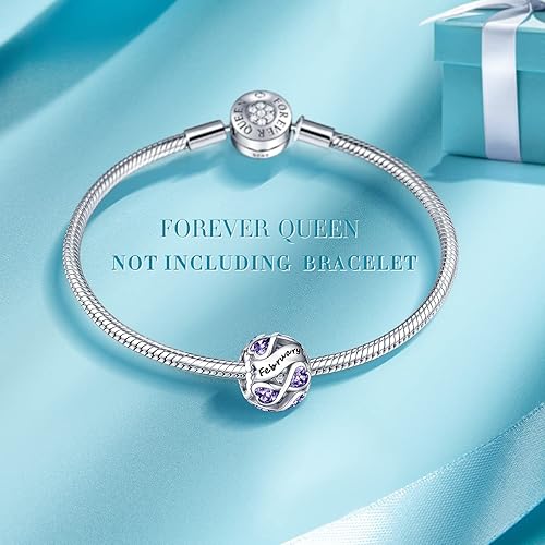 Miniatura 2 de FOREVER QUEEN Birthstone Charms 925 Sterling Silver Infinite Love Heart Openwork Bead for Charm Bracelets and Necklaces with 5A Cubic Zirconia,