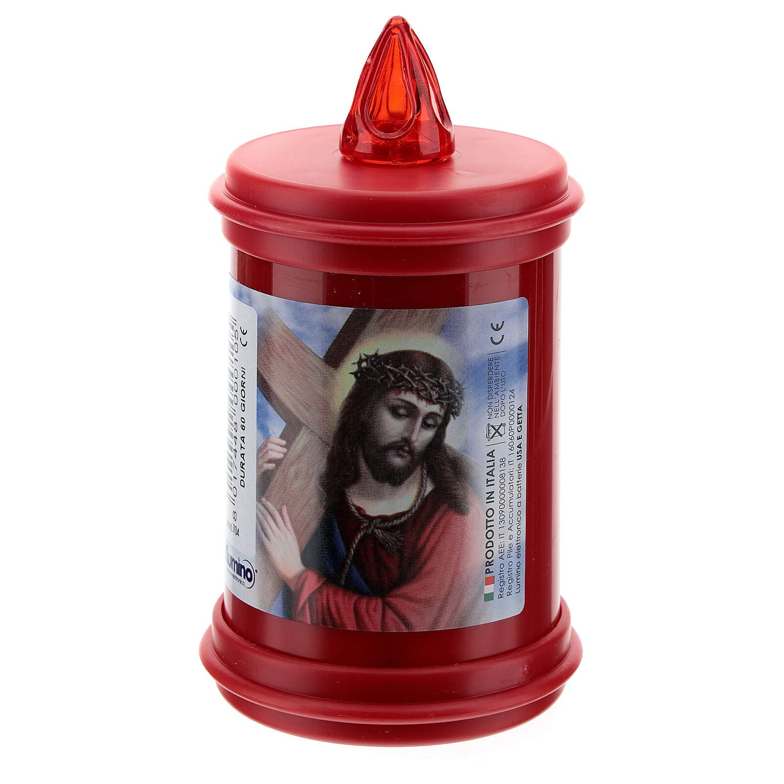 Holyart Votive Candle in red Plastic, Electric, Lasting 60 Days, JesusDiameter: 7.5 cm|Max Height: 13.5 cm|Height: 10.5 cm
