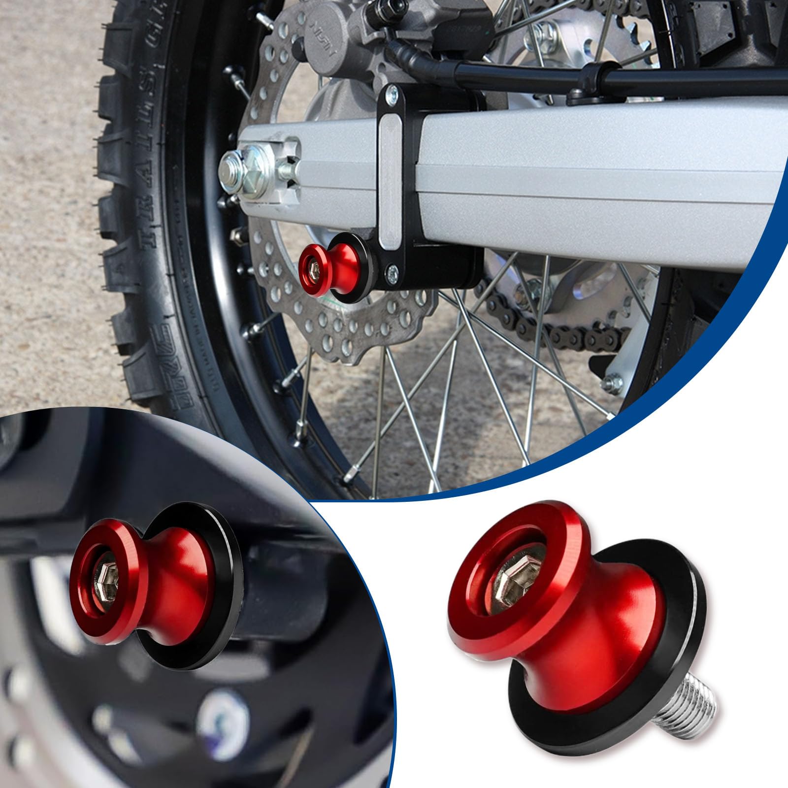 4 Piezas M10 eupdd Diábolos para Moto: 10mm Rojo Caballetes Traseros de Moto Aluminio CNC, Carretes de Brazo Oscilante, Brazo Oscilante Motocicleta, Motocicleta CNC Soporte trasero, Diábolos Moto