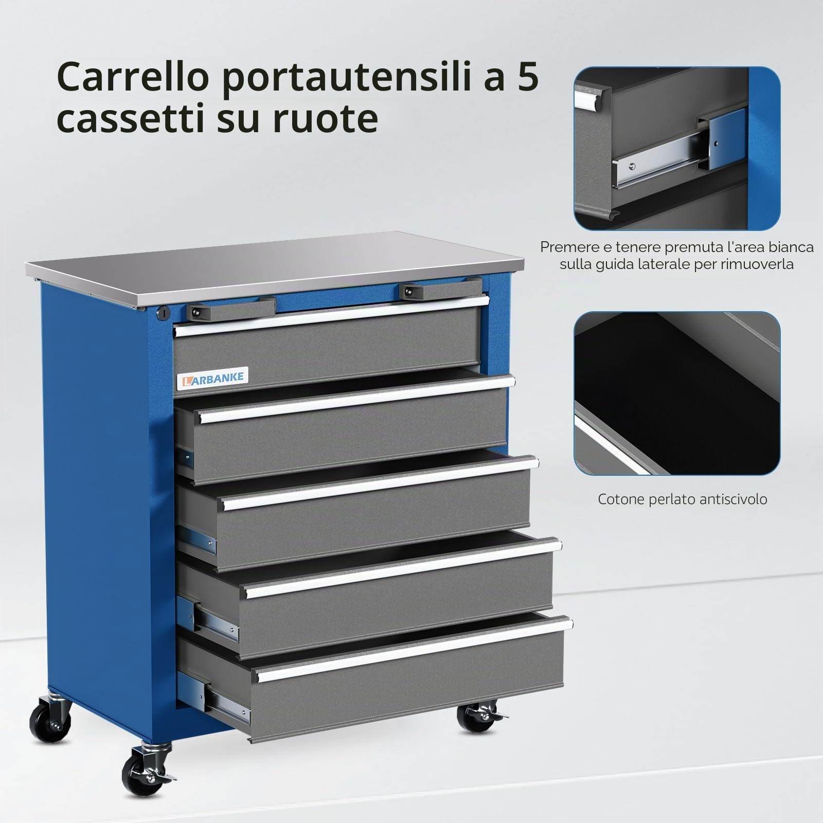 LARBANKE Carrello da officina arrotolabile su ruote con chiusura a chiave, inserti per cassetti, fibbia di collegamento e combinabile con grande set di armadietti