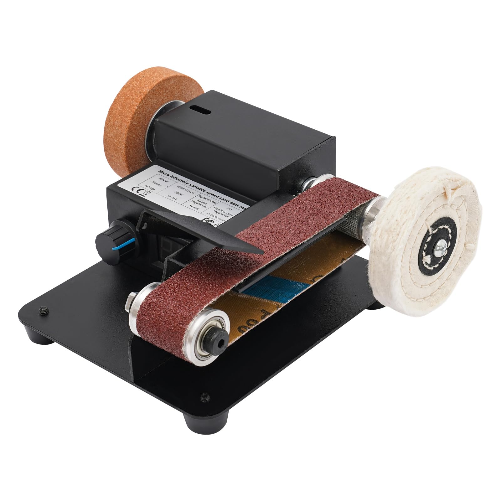 350 W mini-bandschuurmachine met 10 x schuurbanden, elektrische schuurmachine, 10.000 omw/min, traploze bediening, lcd-display, staande band-schijfschuurmachine voor metaal, aluminium, hout en