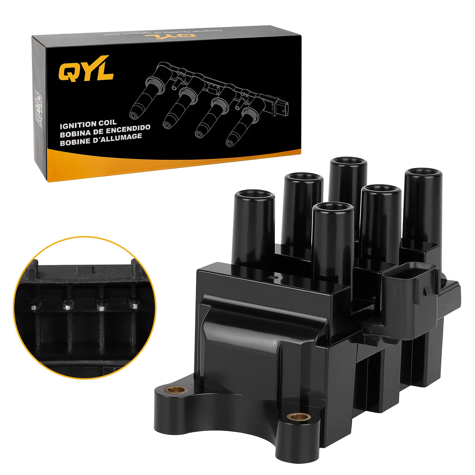 QYL Ignition Coil Pack Compatible with Ford Mazda Mercury F150 Ranger Freestar Mustang Taurus B3000 Sable Monterey Windstar V6 3.9L 4.0L 4.2L 2.5L 3.0L 3.8L Replacement For C1312 DG485 FD498