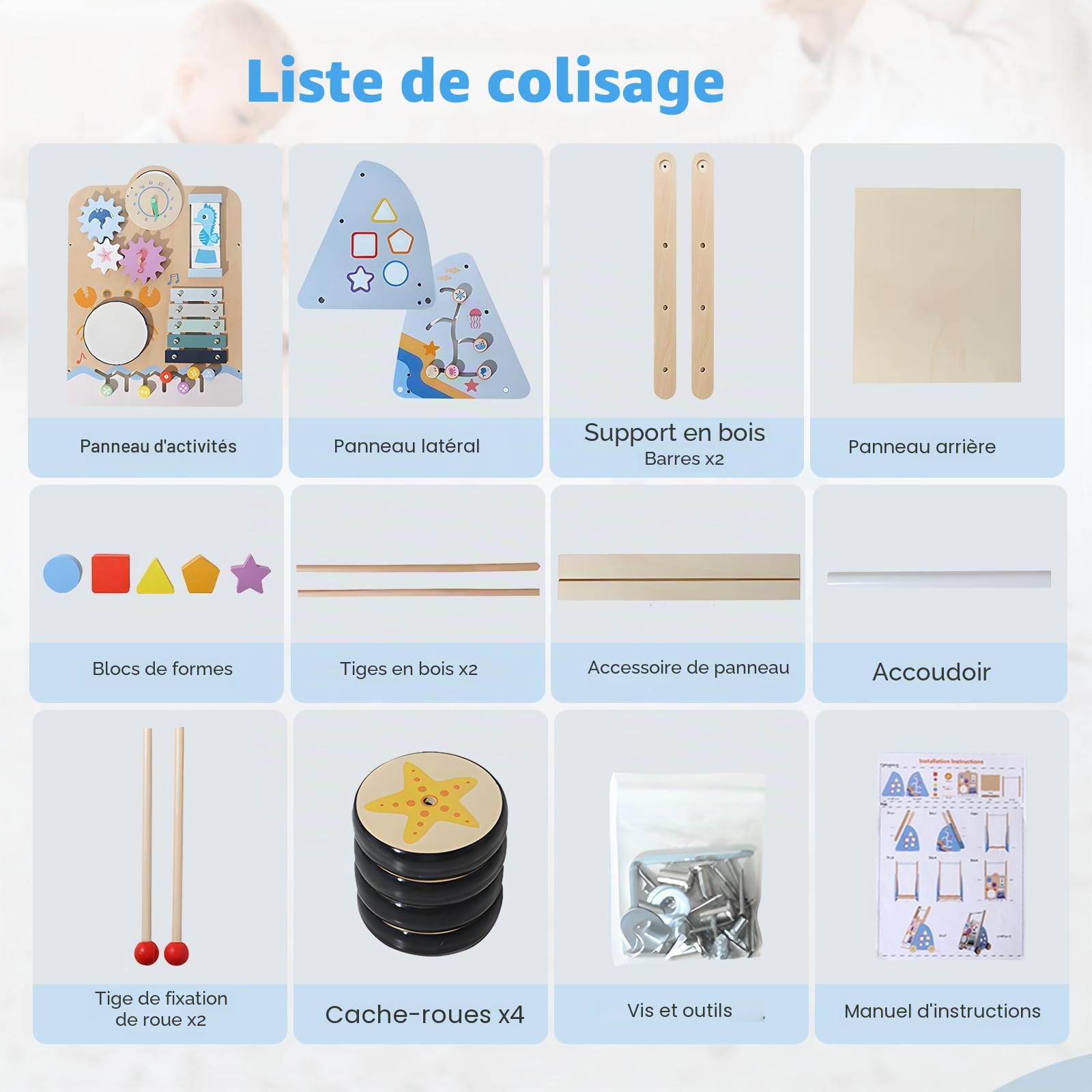 chariot de marche bebe, multifonctionnel Trotteur bébé en bois 8 en 1 pour enfants de 3 à 9 mois, avec roues et blocs de construction pour l'éducation précoce, cadeau adapté
