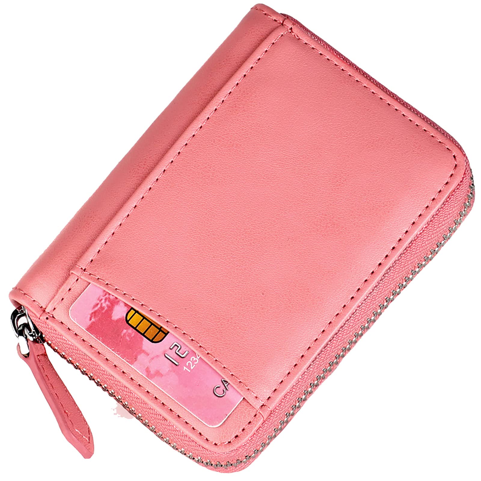 Damen Geldbeutel mit RFID Reißverschluss-Geldbörse Herren Damen Soft Touch PU-Leder Kartenhalter Münz-Organizer,Pink,One Size