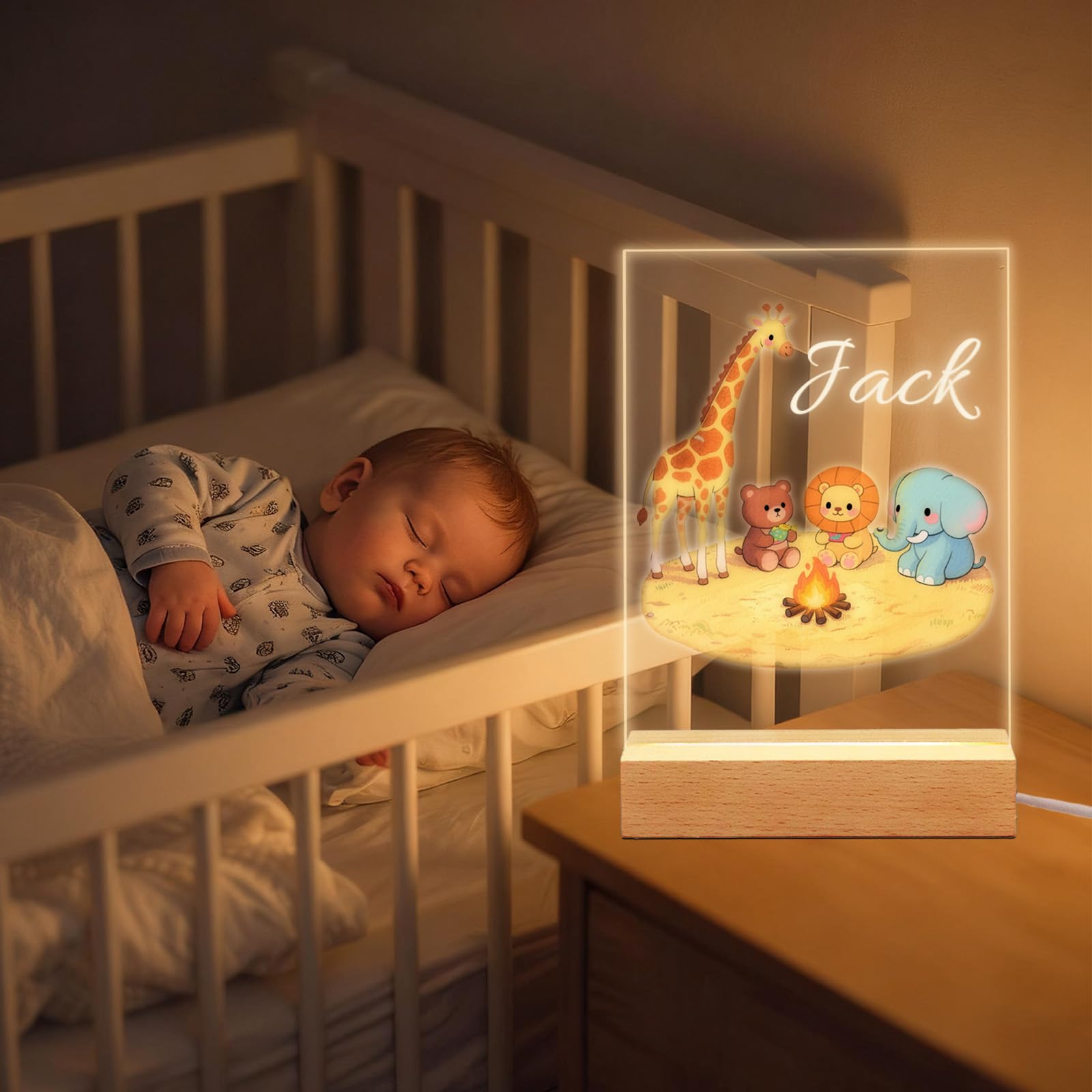 Cadeau Bébé Personnalisé, Lampe de Chevet Personnalisée pour Chambre d’Enfant, Souvenir de Baptême,Cadeau de Noël et Fête pour Enfants